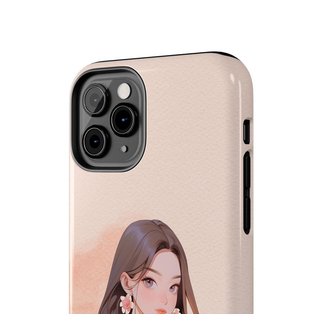 Tough Phone Case — Elegant Anime Girl Illustration, Protective Slim Phone Cover