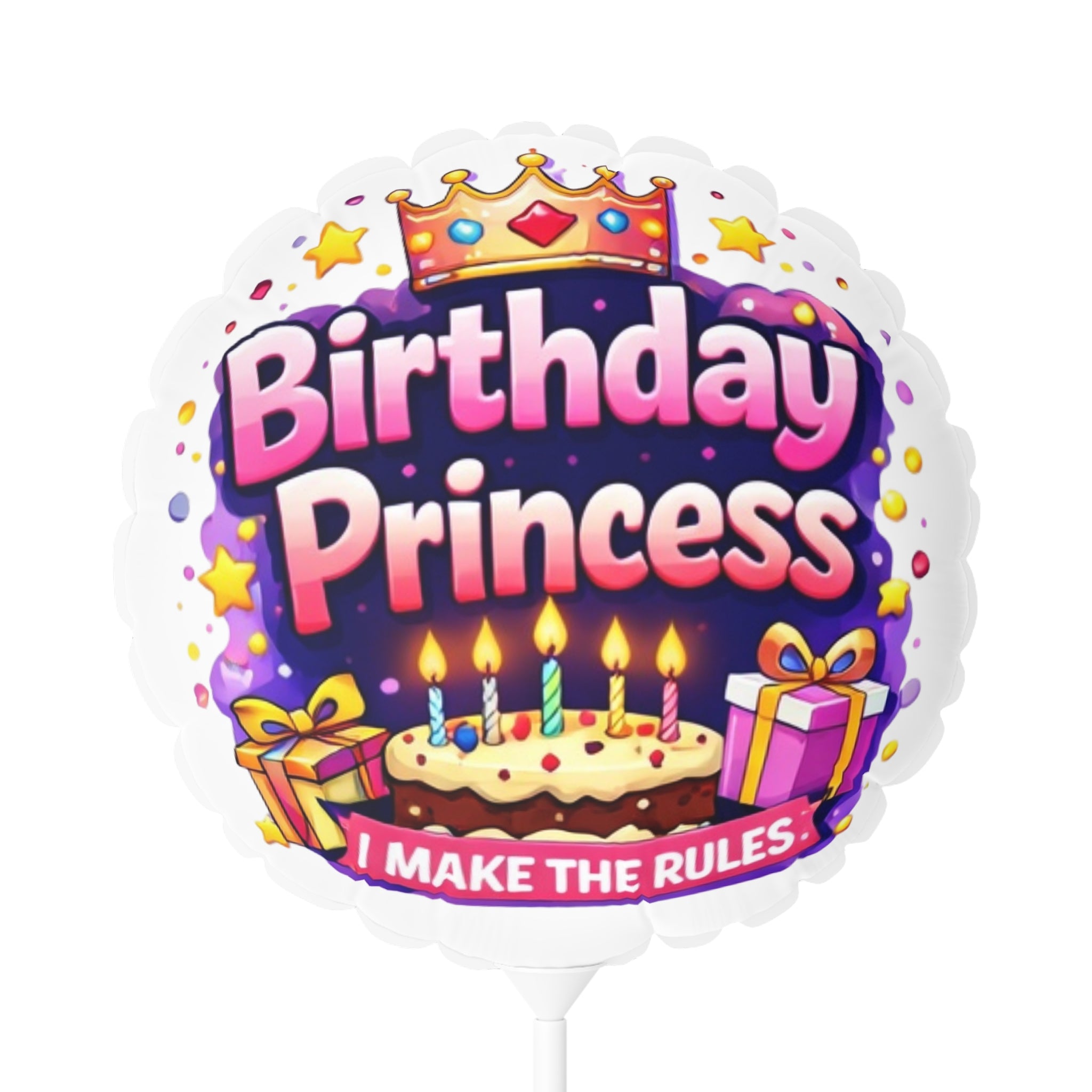 Birthday Princess 11" Foil Balloon — "I Make The Rules" Round or Heart-Shaped Party Balloon