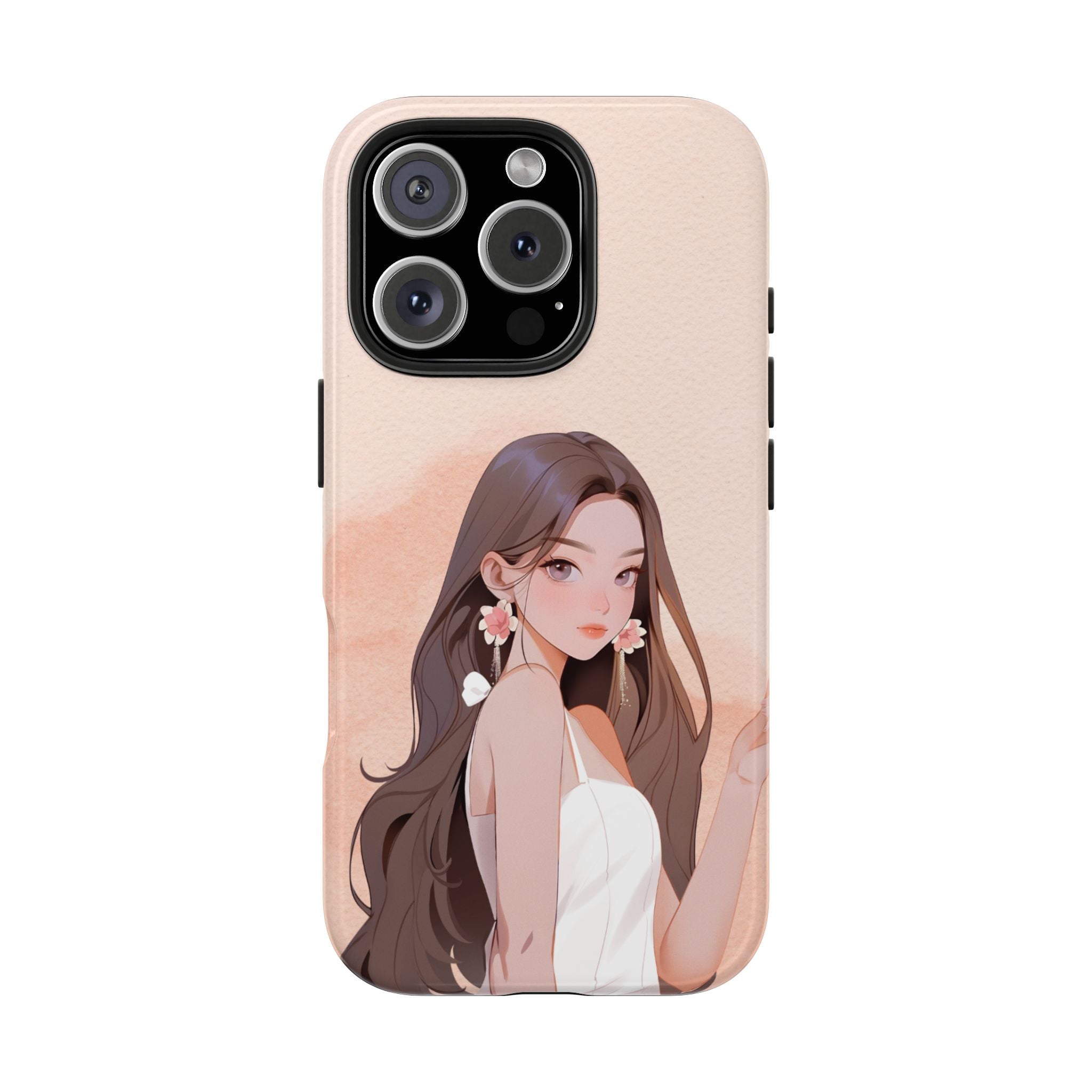 Tough Phone Case — Elegant Anime Girl Illustration, Protective Slim Phone Cover