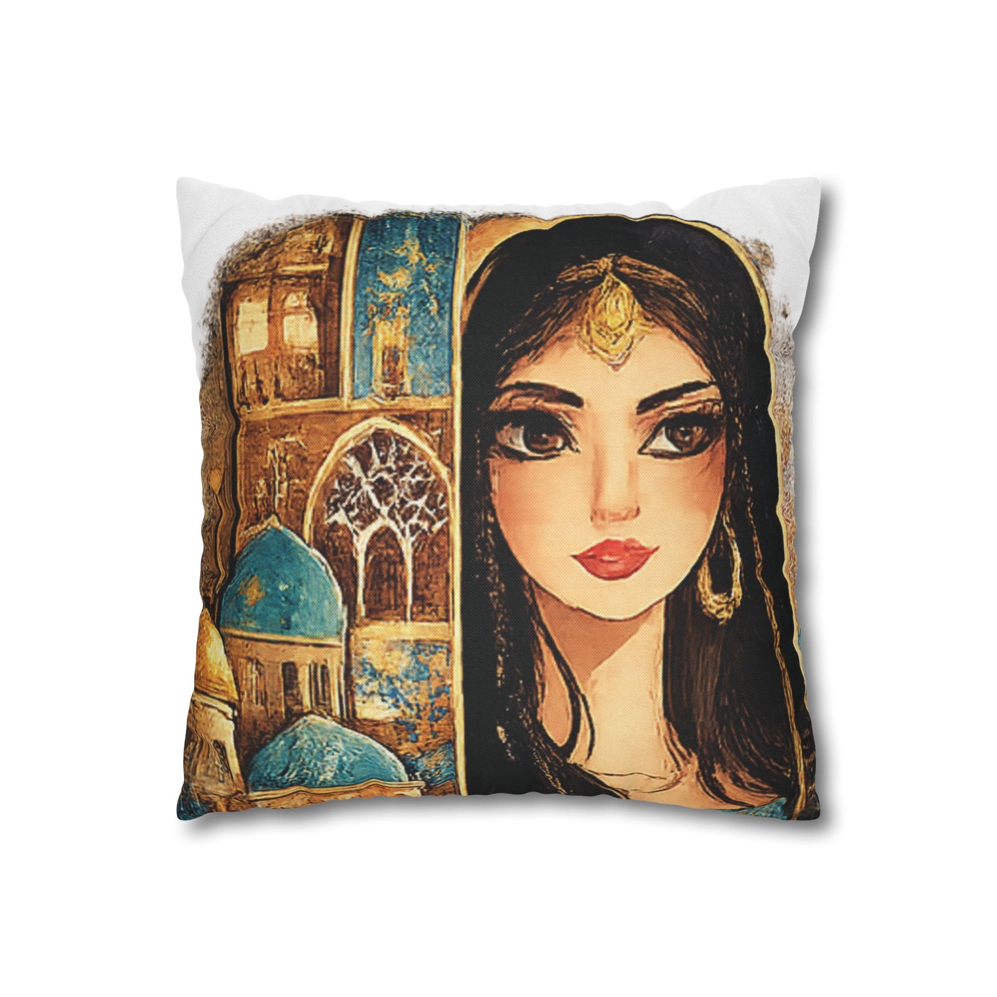 Princess Portrait Throw Pillowcase — Middle Eastern Art Decorative Pillow