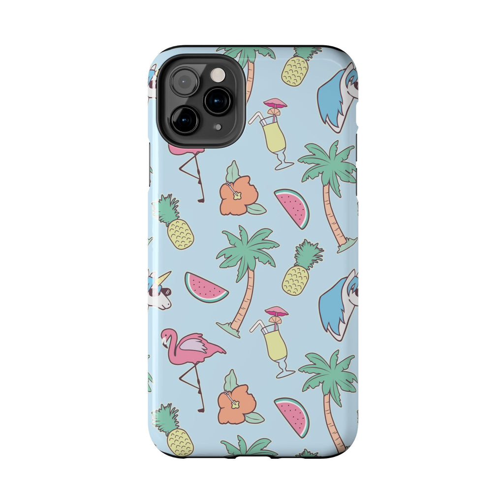 Tropical Summer Tough Phone Case — Pineapple, Flamingo & Palm Pattern