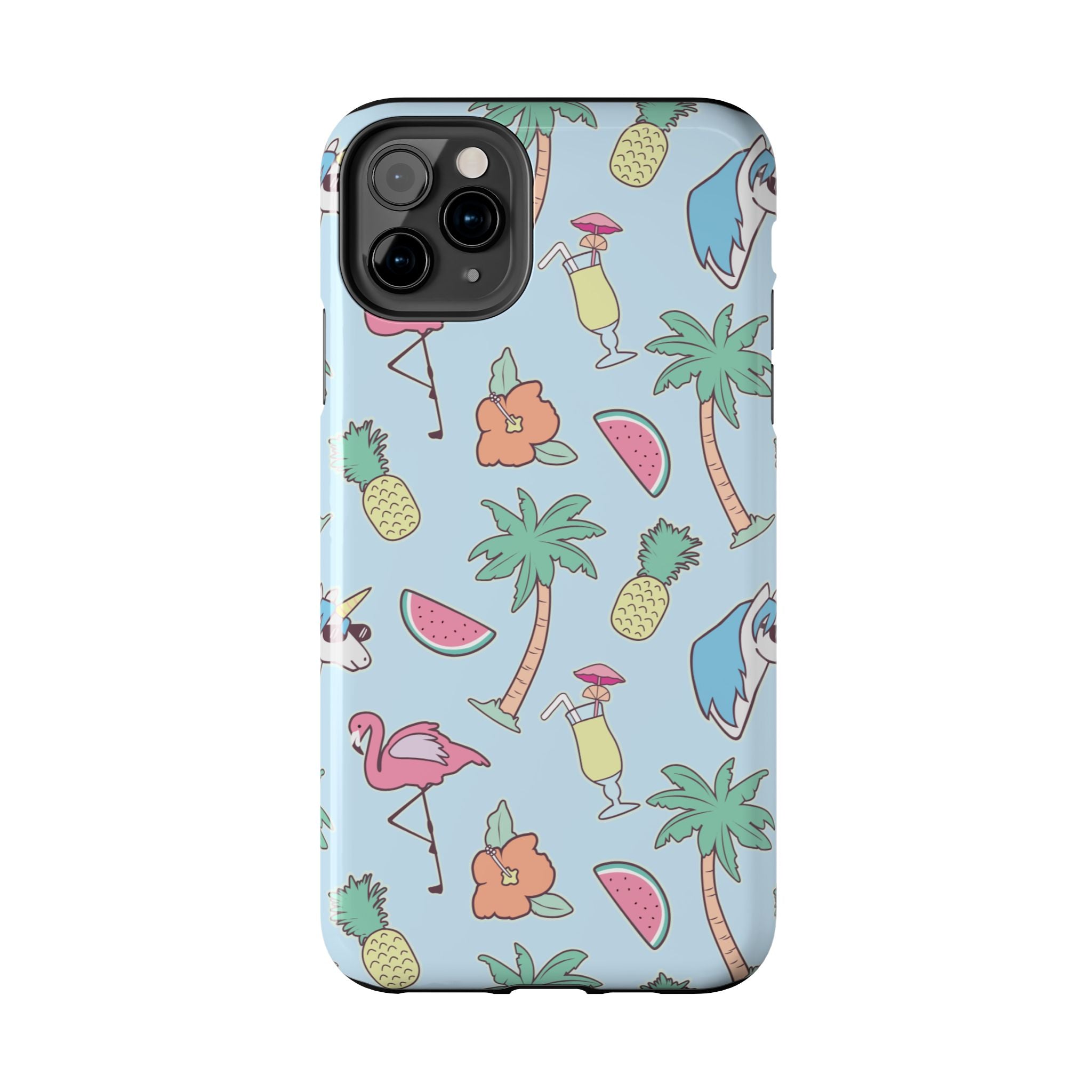 Tropical Summer Tough Phone Case — Pineapple, Flamingo & Palm Pattern
