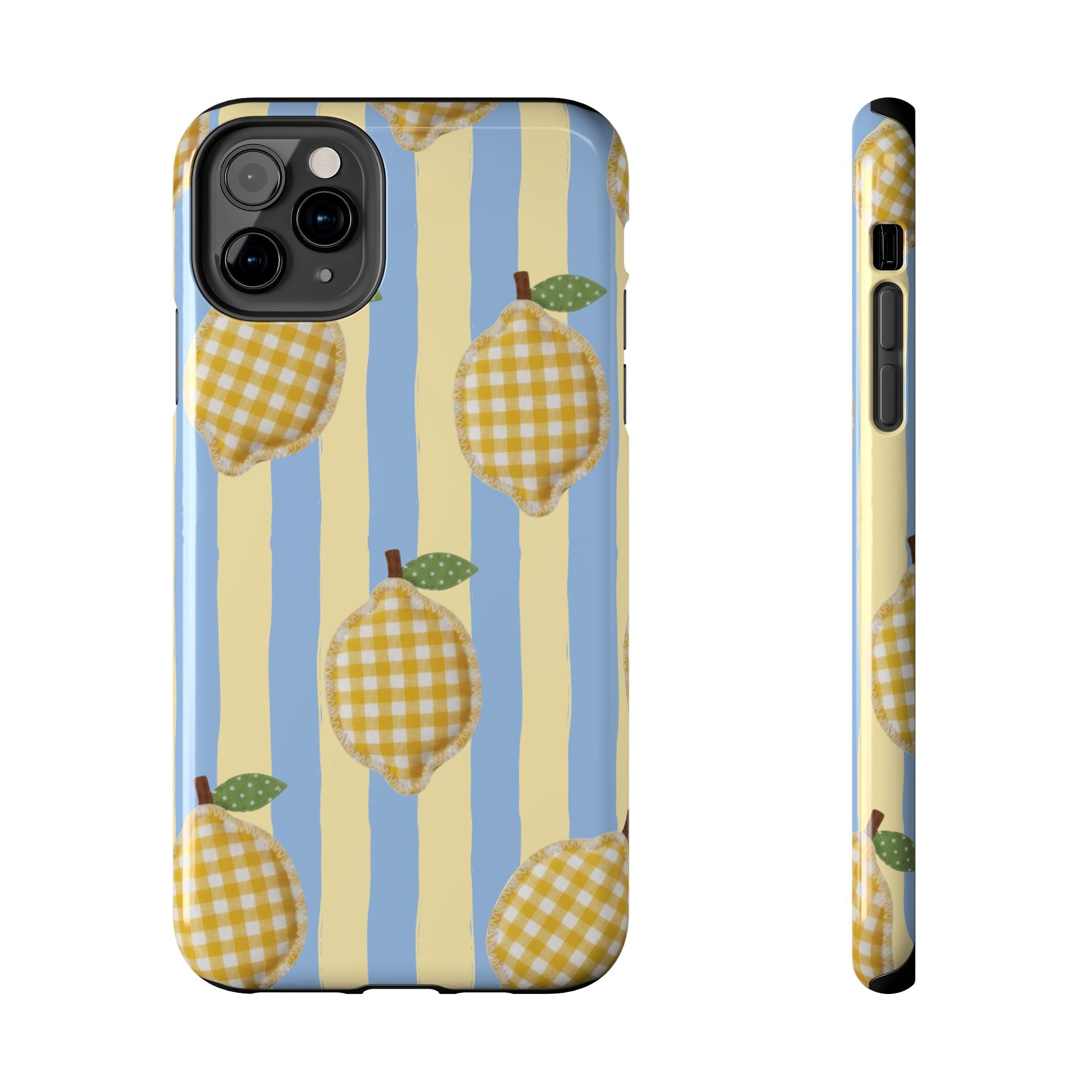 Tough Phone Case — Blue & Yellow Gingham Lemon Design