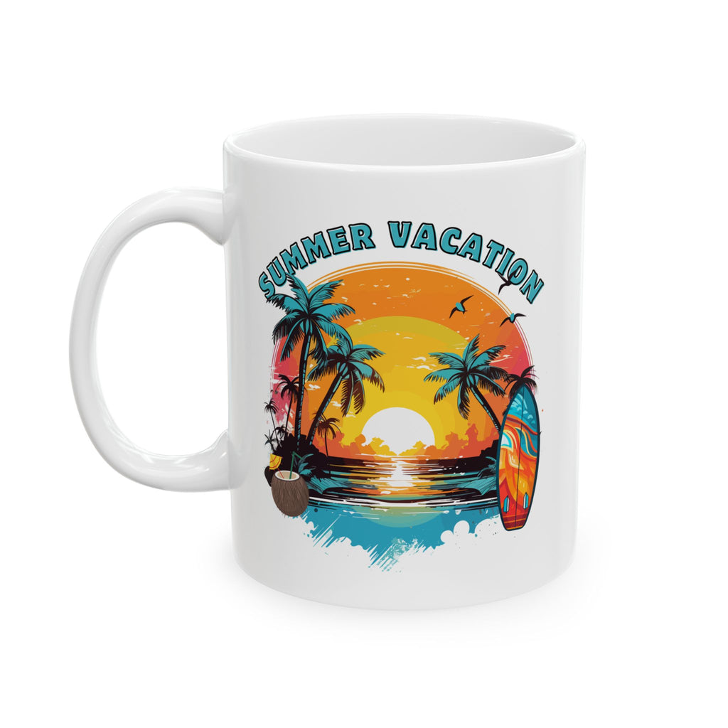 Summer Vibes Ceramic Mug – Tropical Sunset Palm Tree Coffee Cup (11oz/15oz)