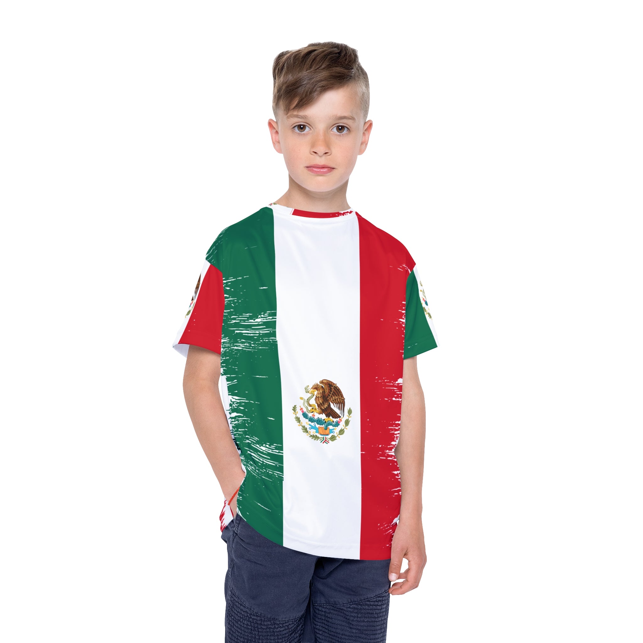 Mexico 2026 Kids Soccer Jersey — Mexican Flag AOP Youth Jersey