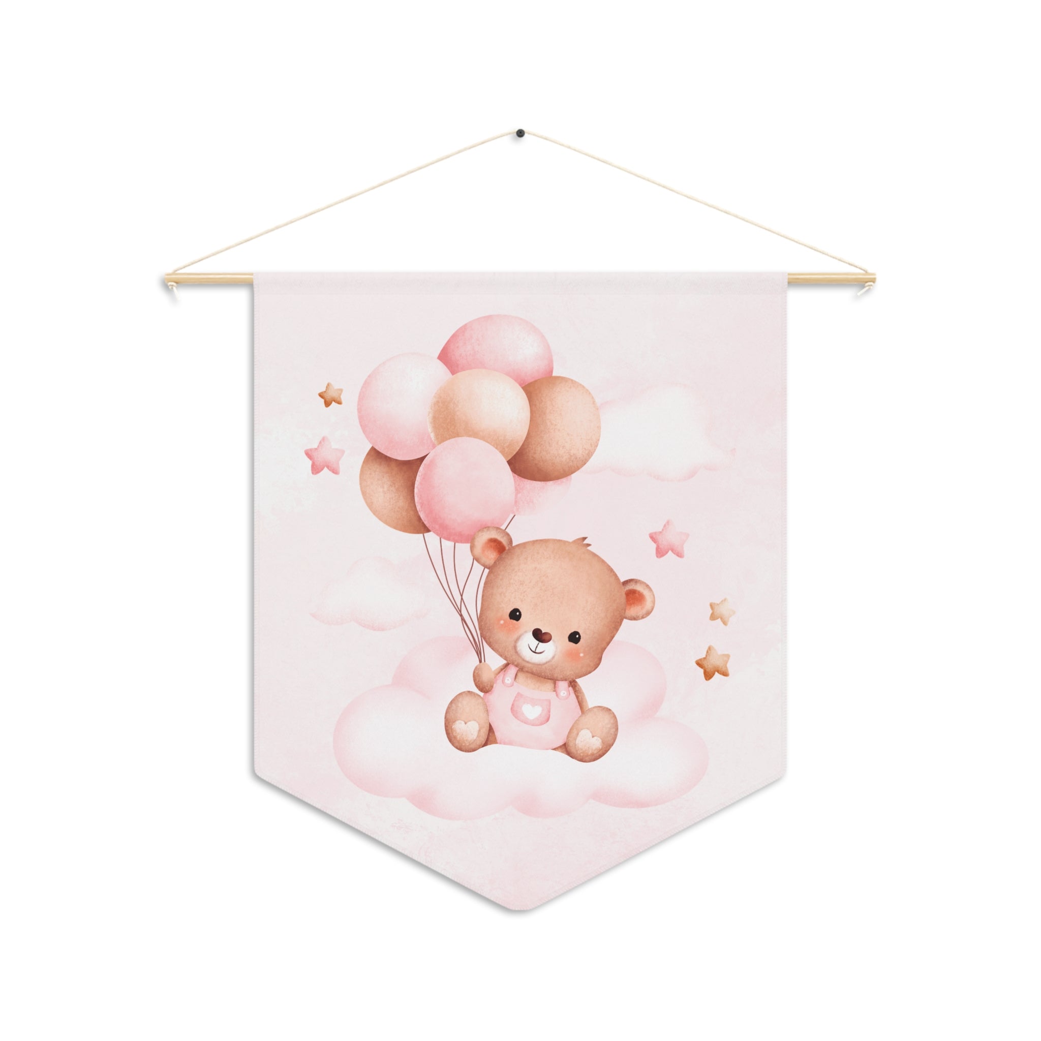 Nursery Pennant — Pink Teddy Bear with Balloons Wall Banner