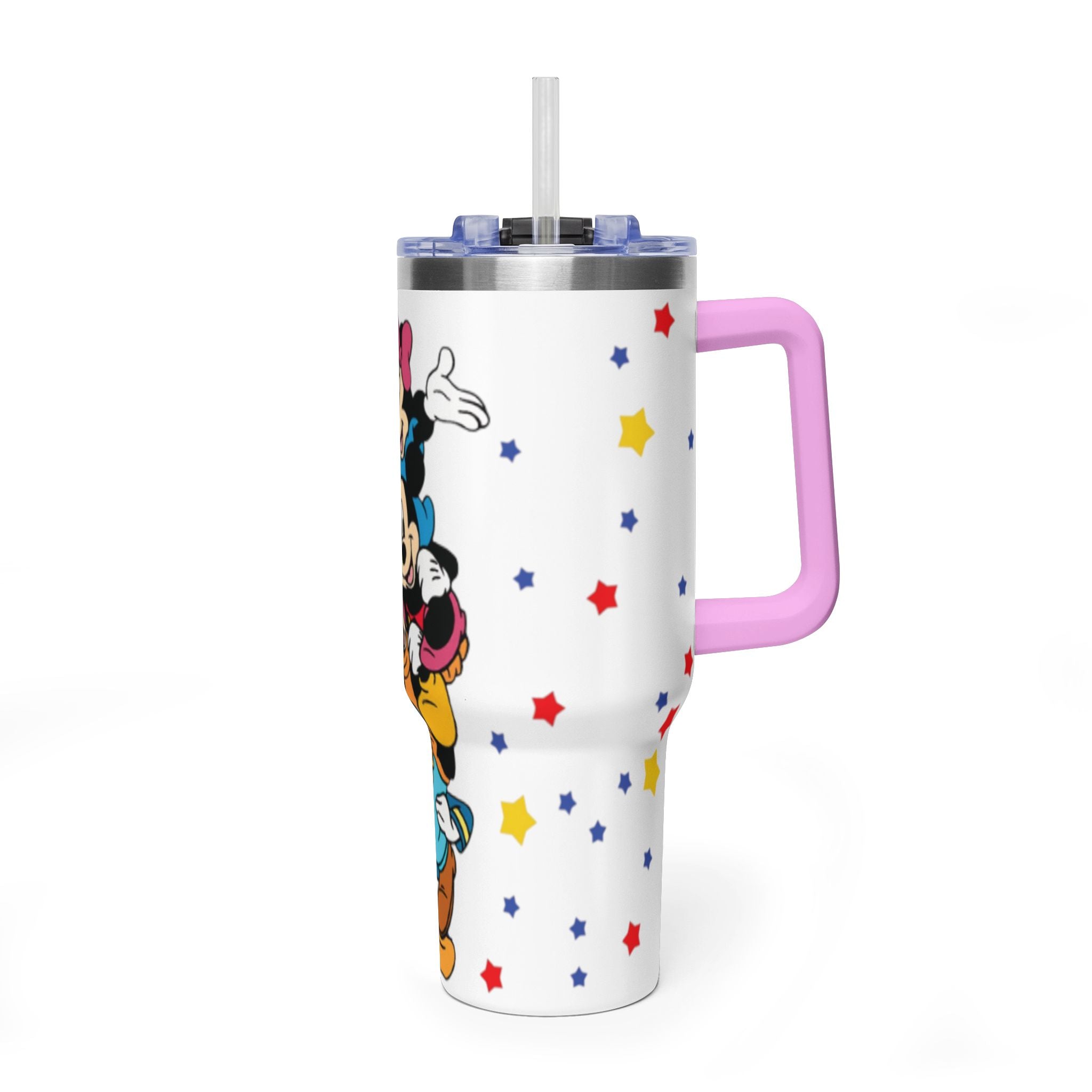 40oz Vacuum Tumbler – Stack of Classic Cartoon Mice Design, Insulated Travel Cup with Handle