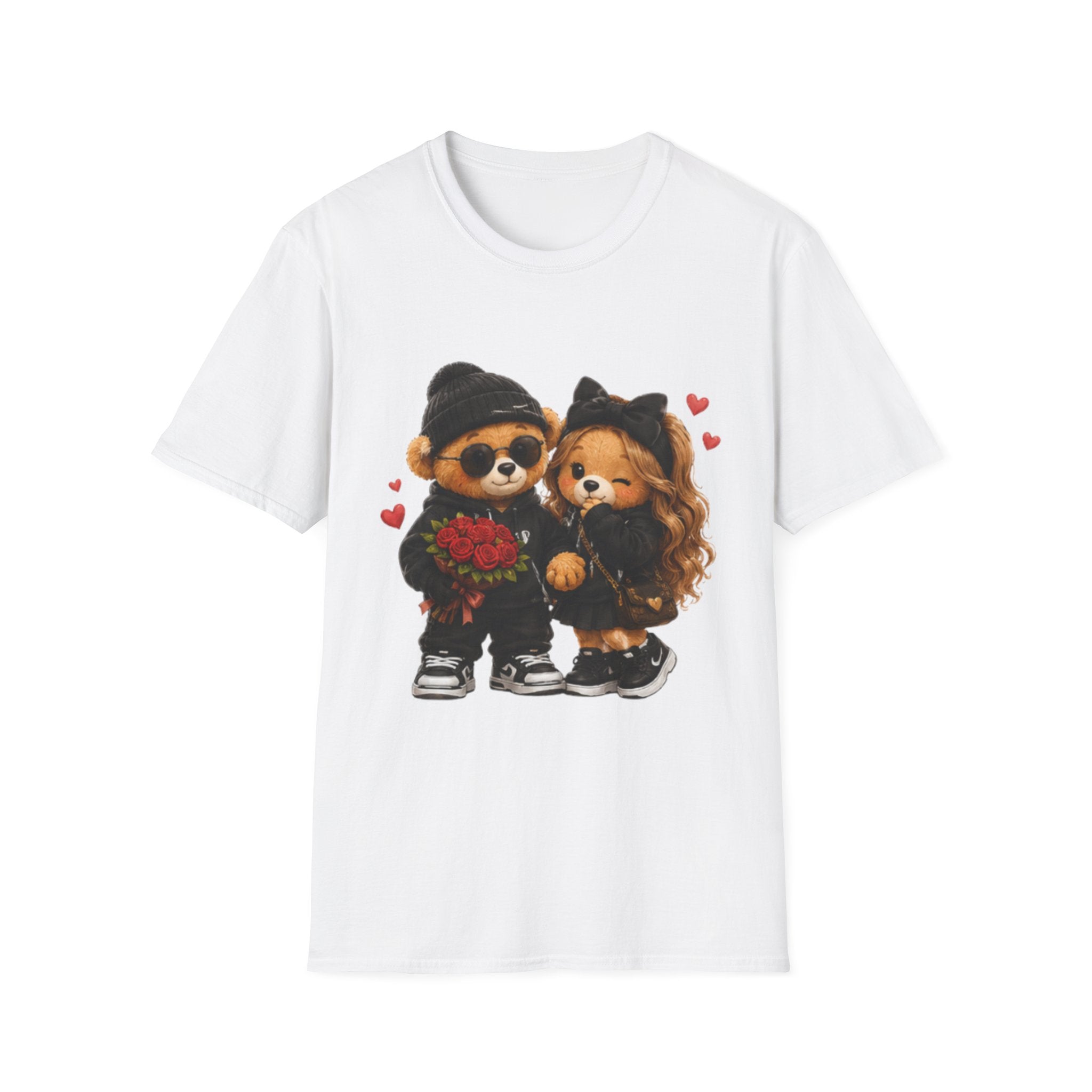 Cute Couple Bears unisex T-Shirt - Romantic Valentine’s Day Graphic Tee with Teddy Pair Holding Roses
