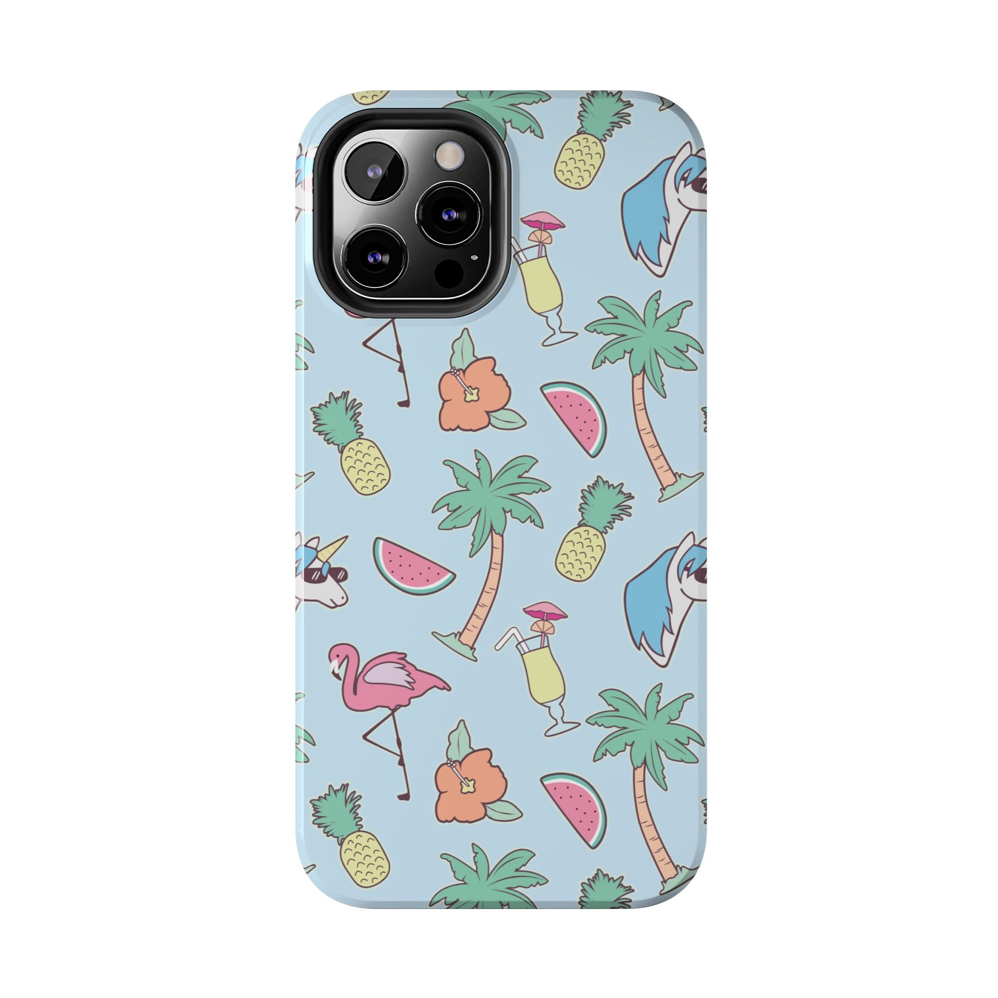 Tropical Summer Tough Phone Case — Pineapple, Flamingo & Palm Pattern