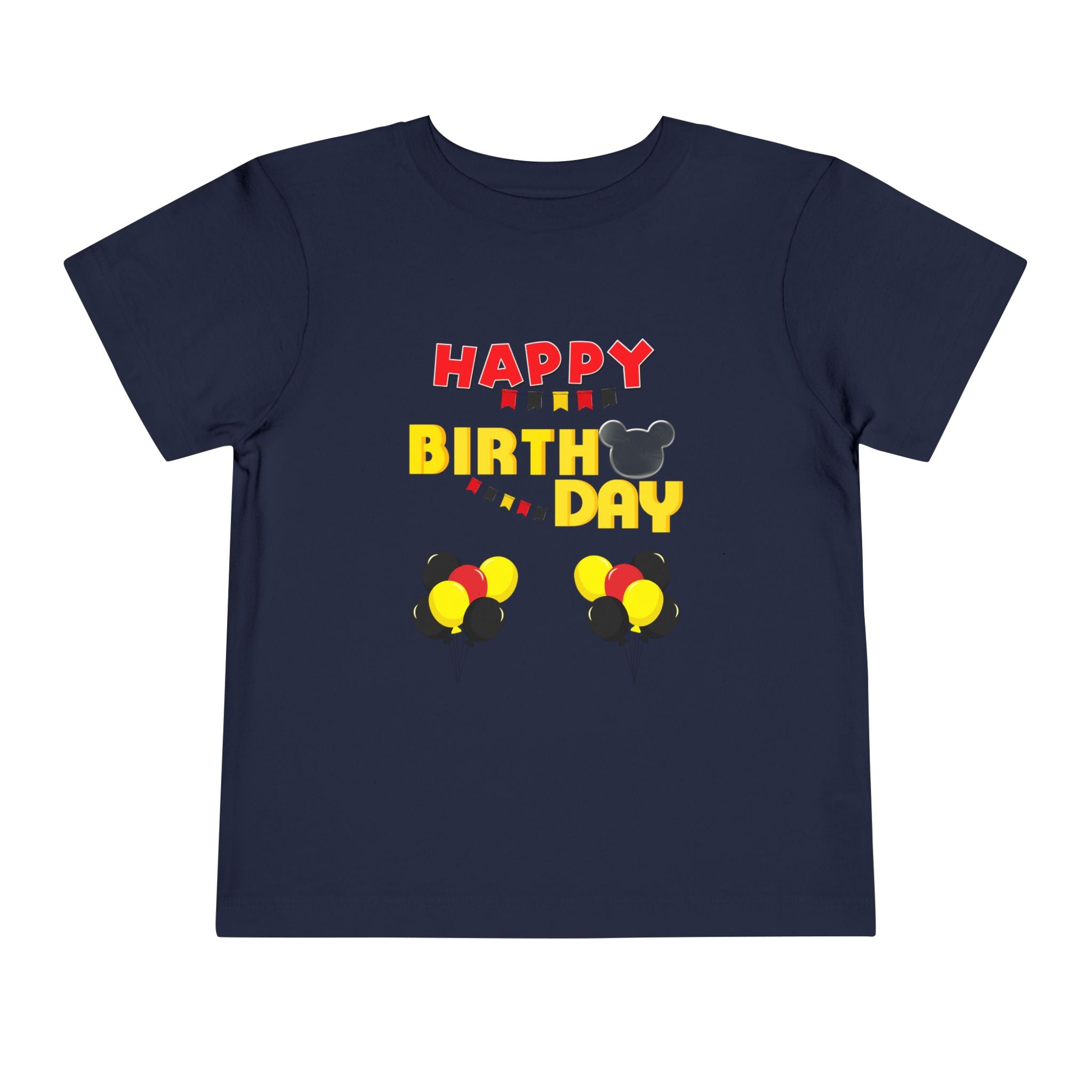 Toddler Tee — 'Happy Birthday' Balloon Party Shirt (Mickey-Style Colors)