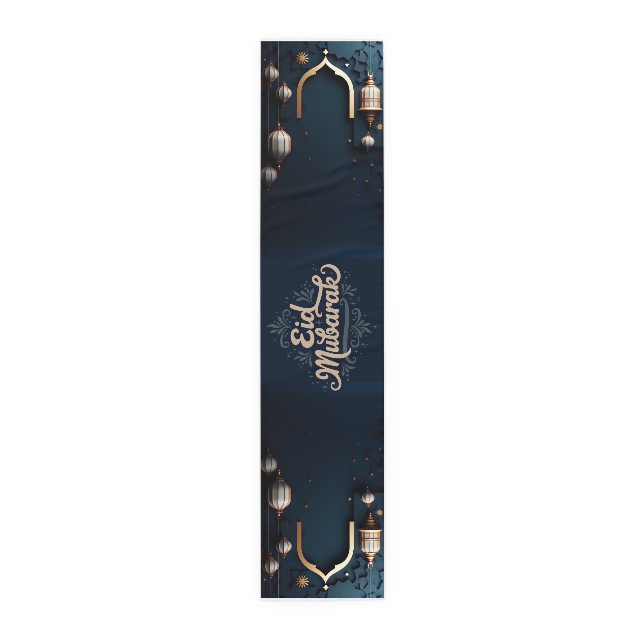 Eid Mubarak Table Runner — Elegant Gold Lantern Ramadan Decor