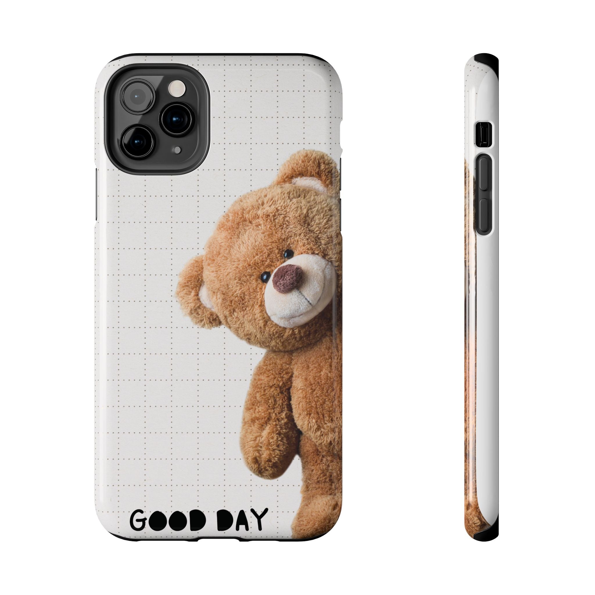 Teddy Bear Tough Phone Case — Cute Plush Peeking Design, Protective Shockproof Cover
