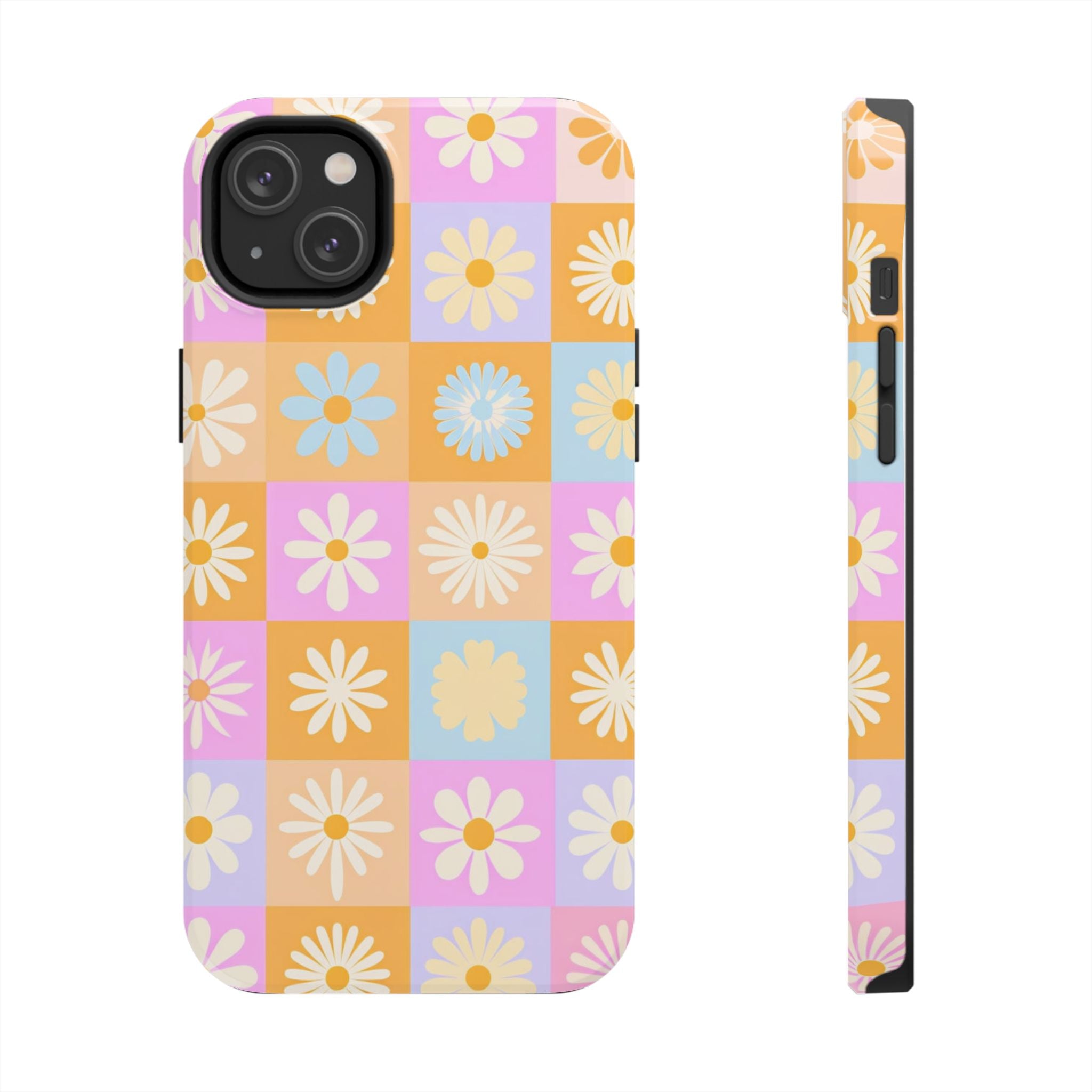 Daisy Check Tough Phone Case – Retro Pastel Floral iPhone Cover