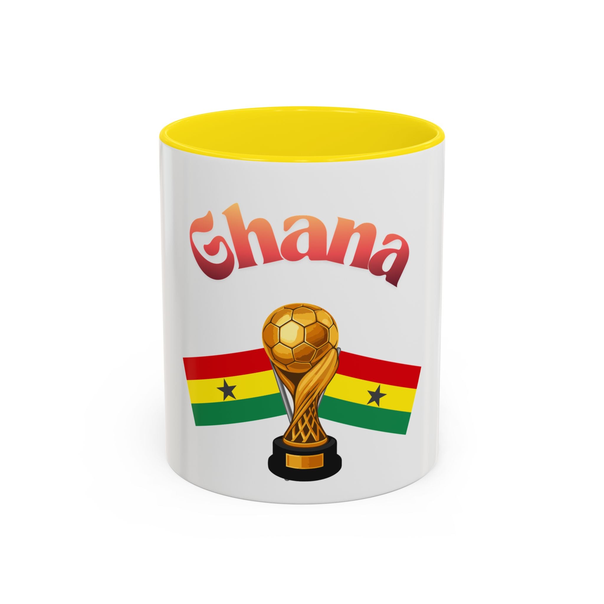 Ghana Soccer Trophy Accent Coffee Mug — Ghana Flag Football Cup Design (11/15oz)