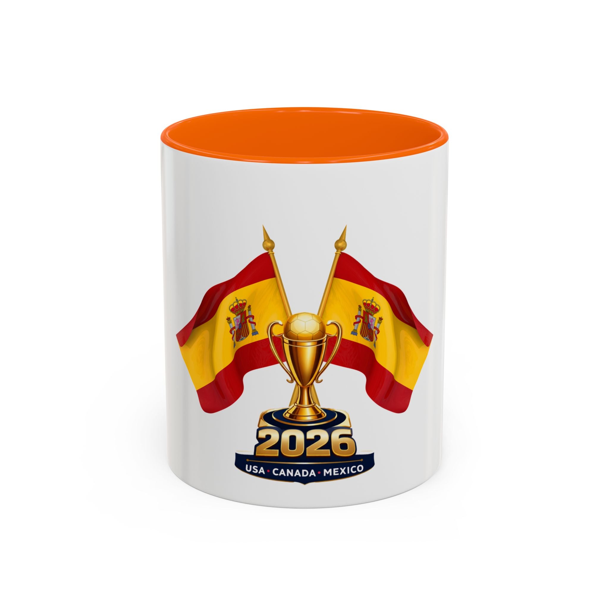 Spain 2026 Soccer Trophy Accent Coffee Mug — Spain Flag Football Fan Gift (11/15oz)