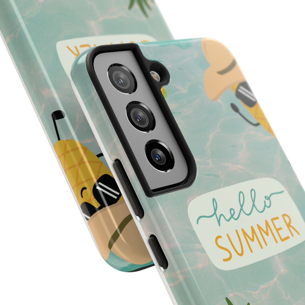 Hello Summer Tough Phone Case - Cute Pineapple & Oranges Beach Design