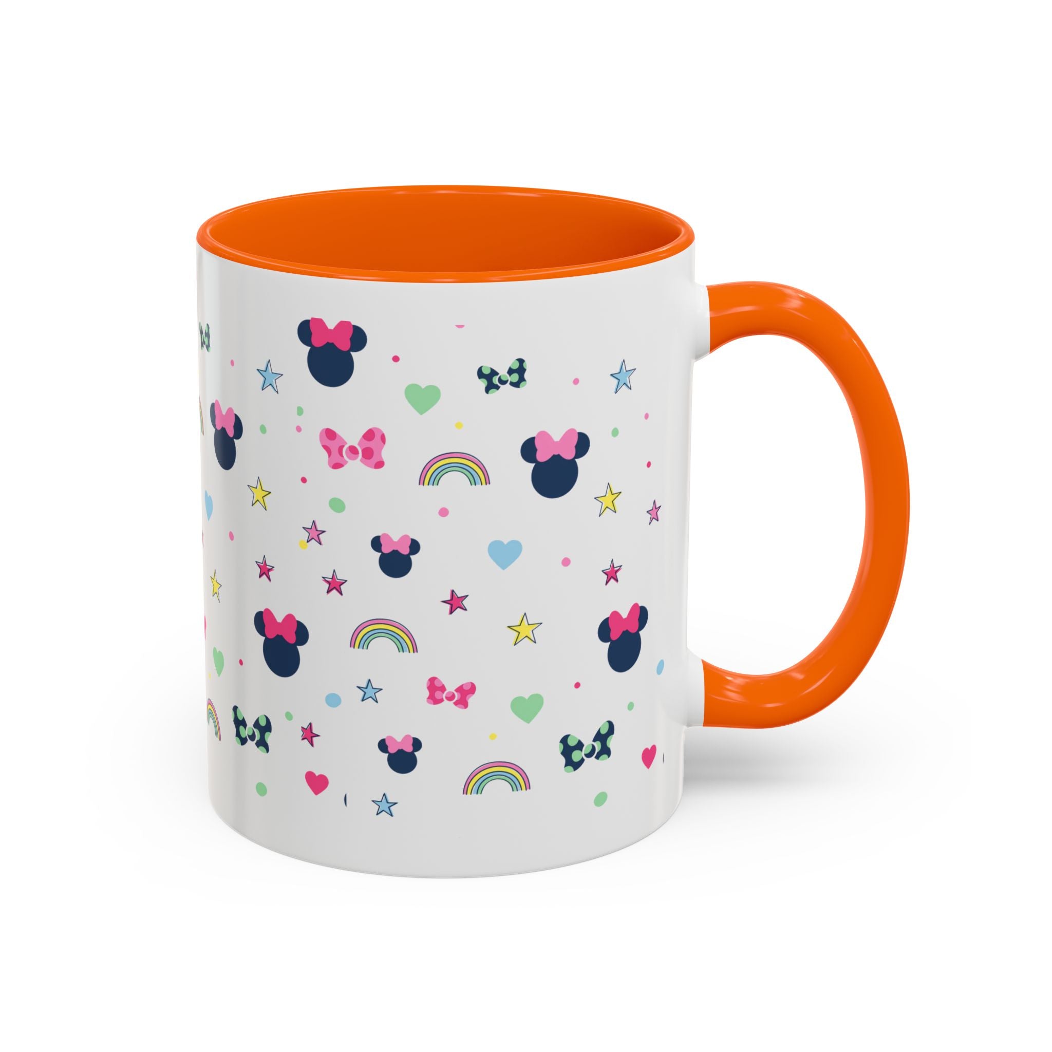 Minnie Dots Accent Coffee Mug — Cute Rainbow & Bow Pattern (11oz)