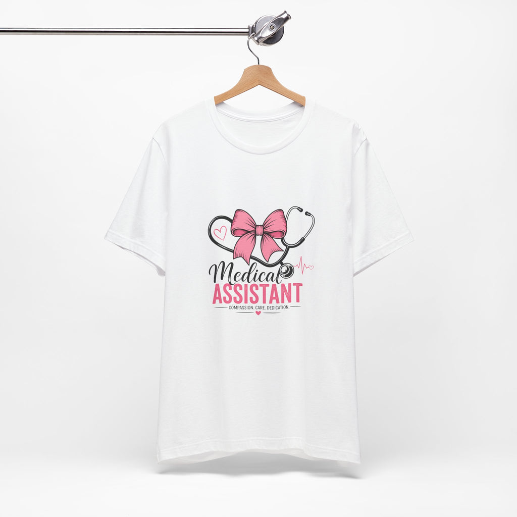 Medical Assistant T‑Shirt — Pink Stethoscope & Bow Nursing Tee