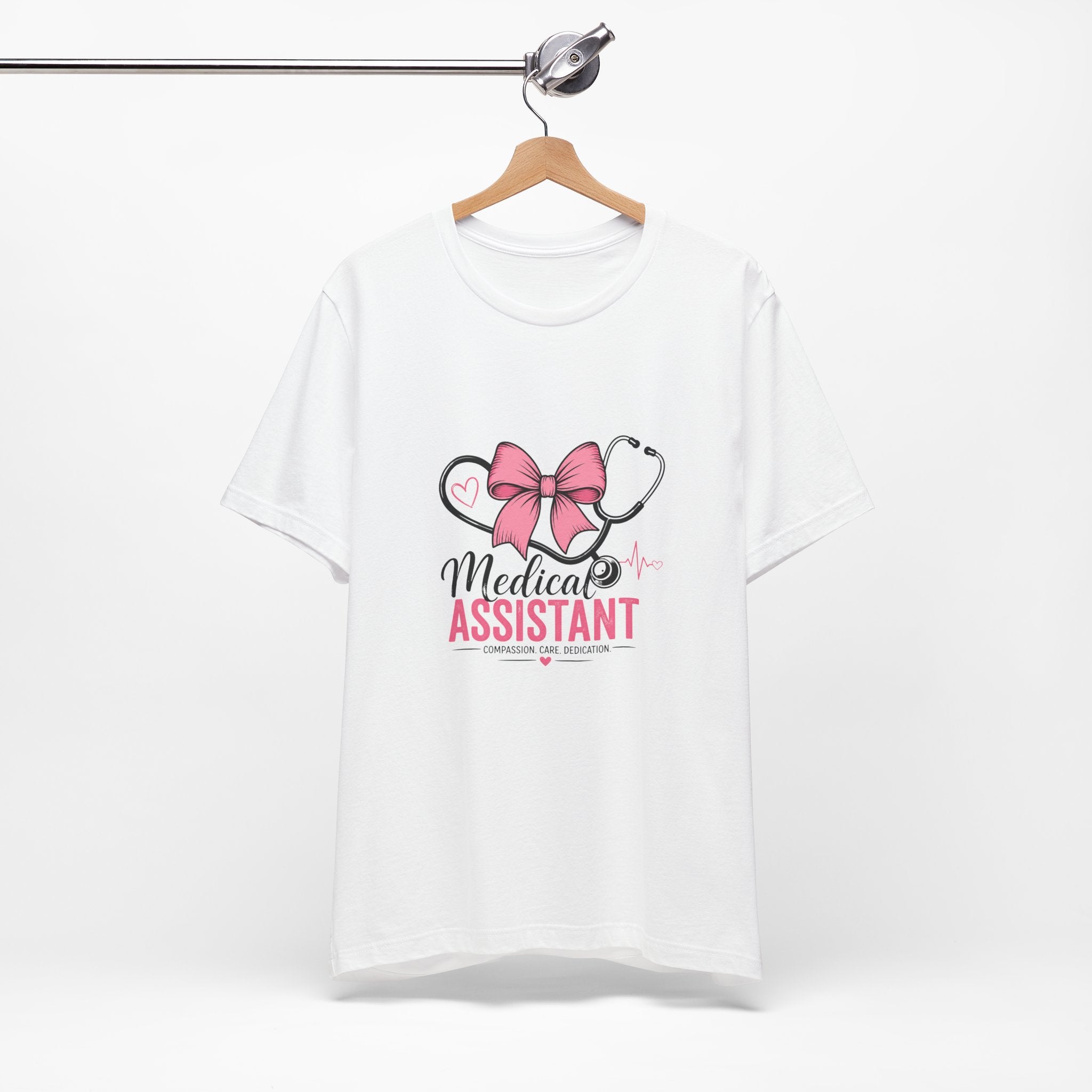 Medical Assistant T‑Shirt — Pink Stethoscope & Bow Nursing Tee