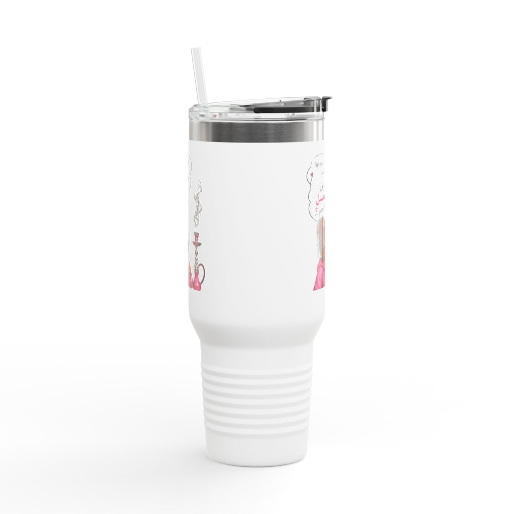 40oz Insulated Travel Mug — Cute Girl with Hookah Illustration & Arabic Quote