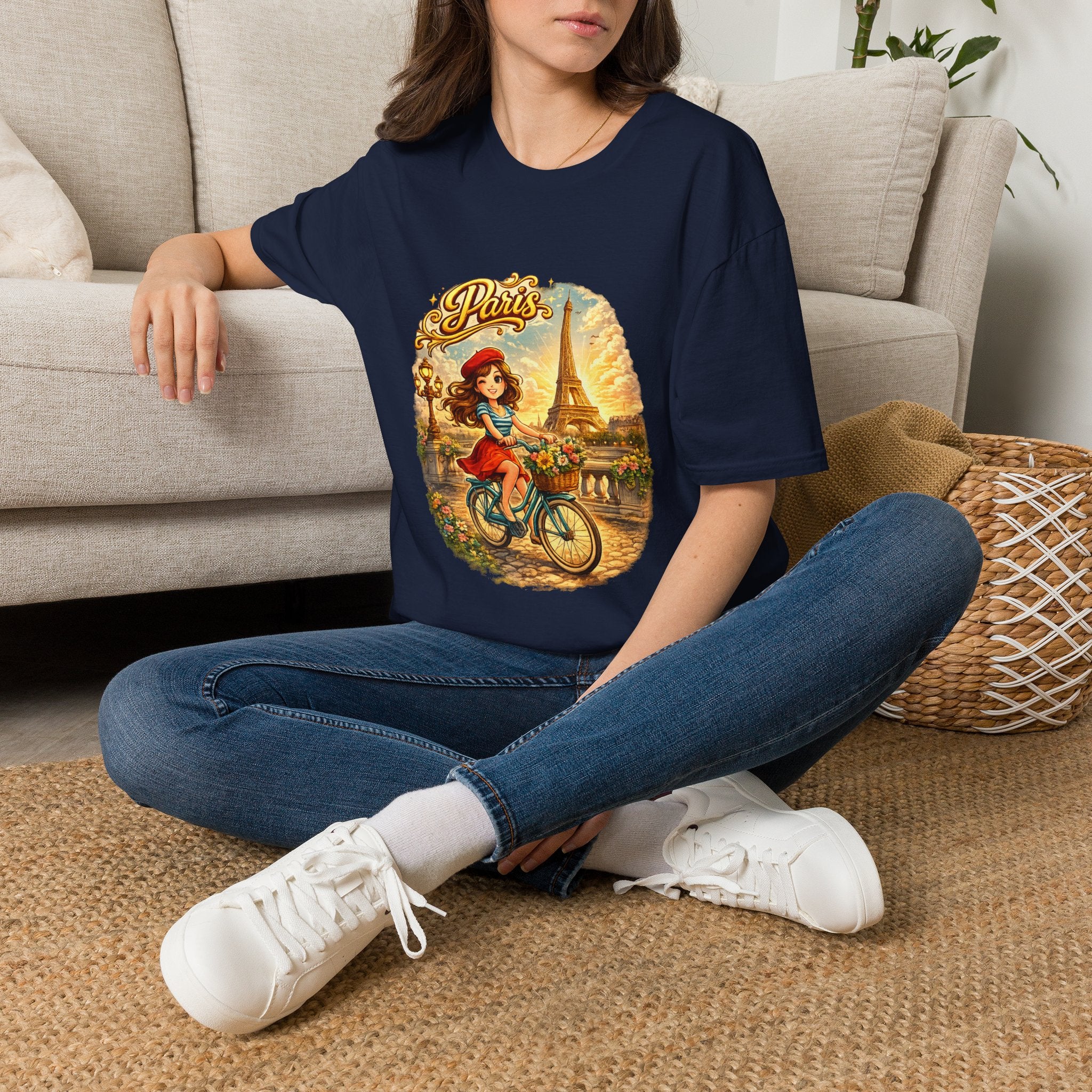 Paris Retro Bicycle T-Shirt — Vintage Eiffel Tower Travel Tee