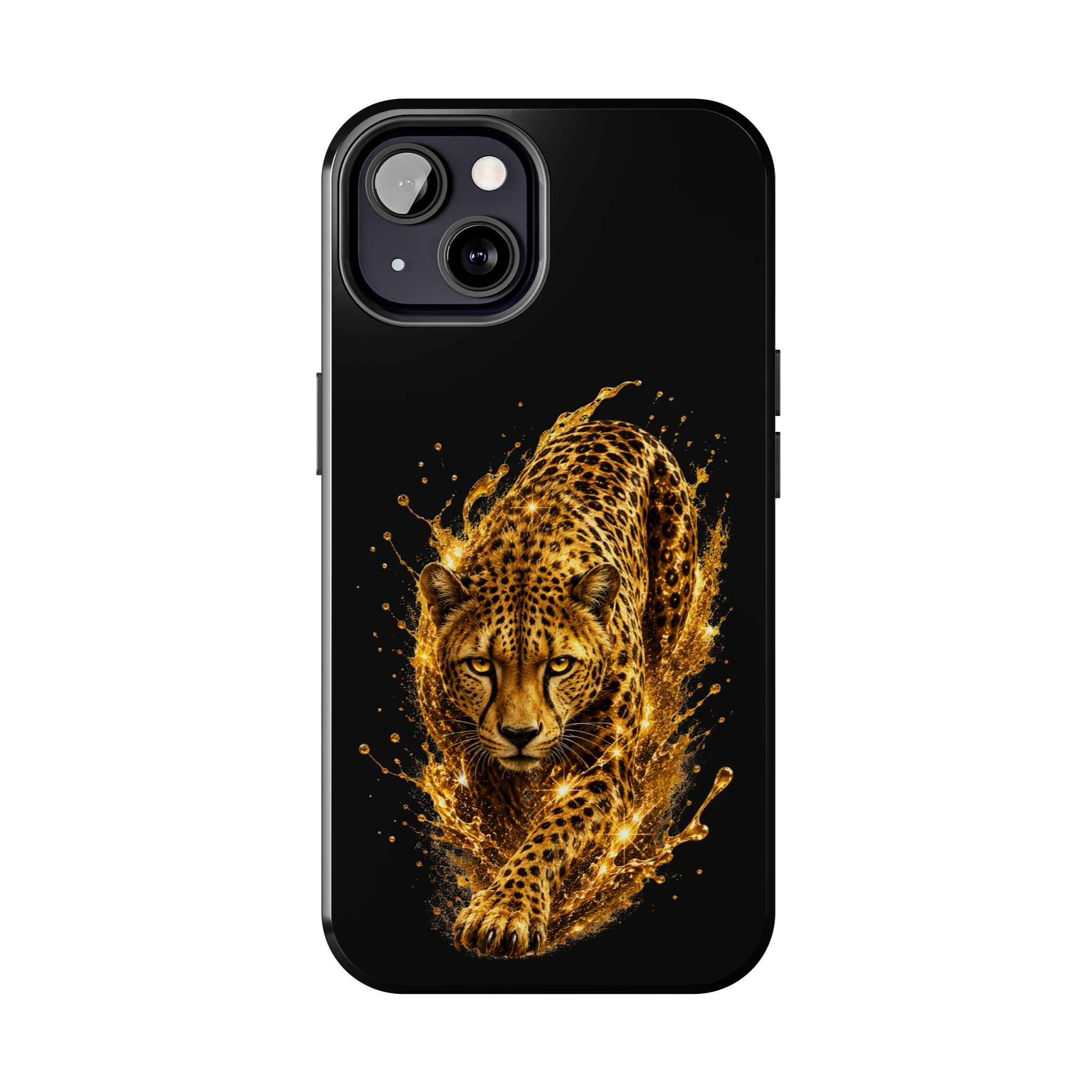 Golden Cheetah Tough Phone Case — Fierce Splash Design, Protective iPhone Cover