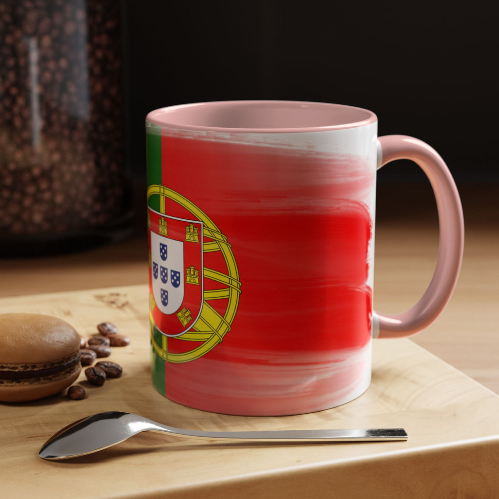 Portugal Flag Accent Coffee Mug — Painted Portuguese Crest Design (11/15oz)