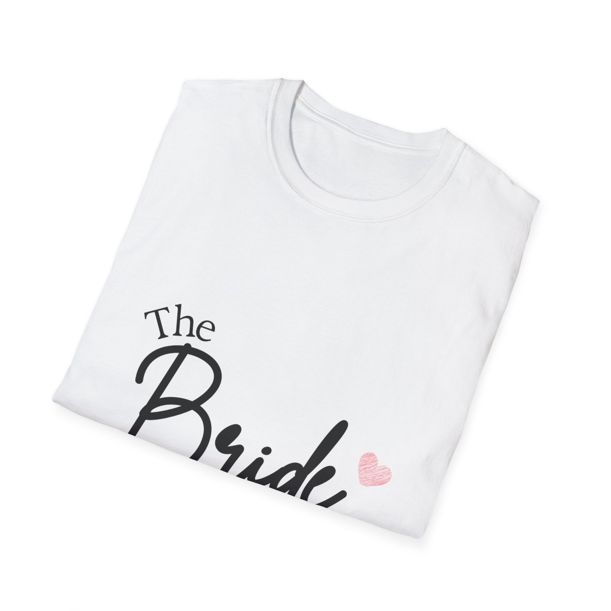 Bride T‑Shirt — "The Bride" Script Tee with Pink Heart (Bachelorette, Bridal Shower)