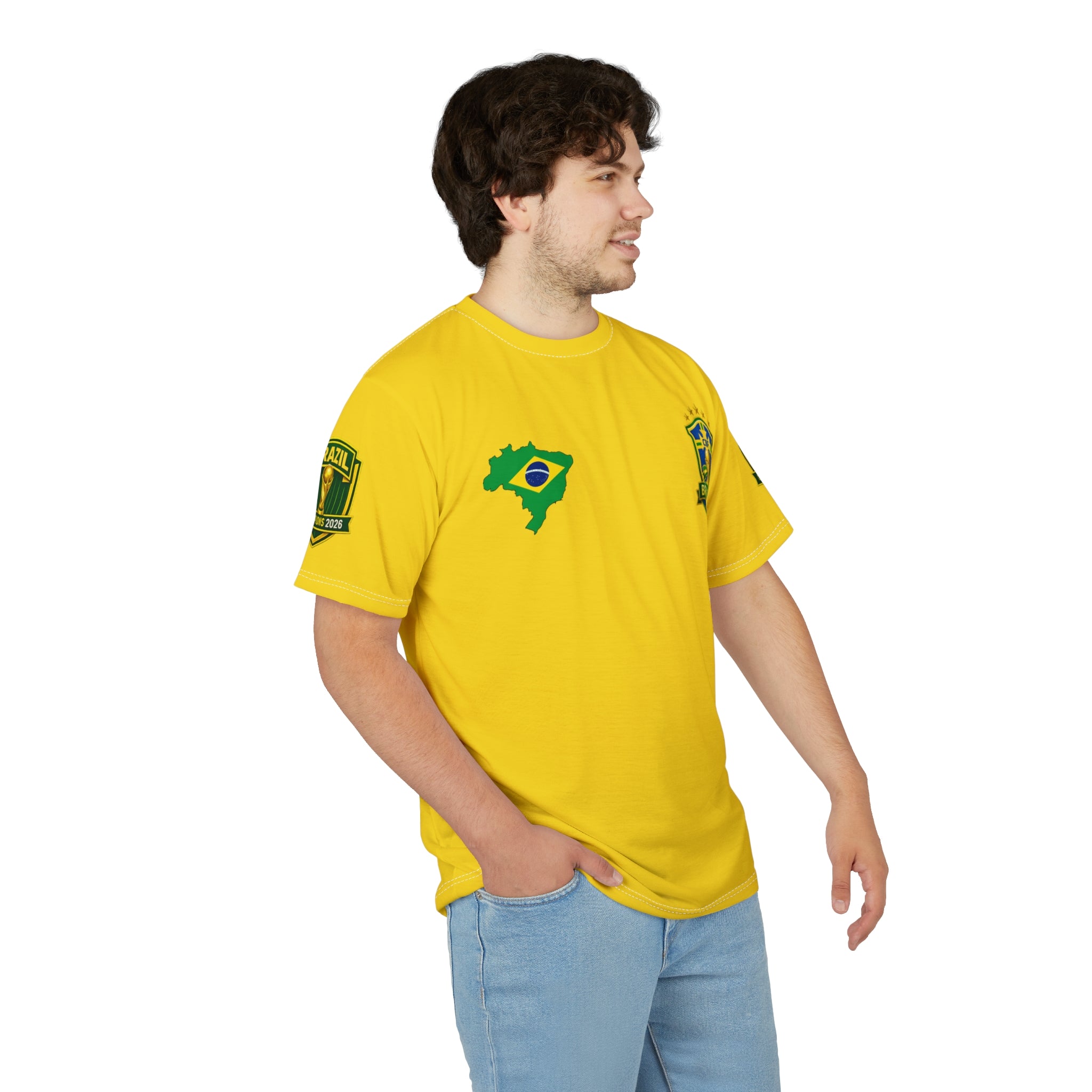 Brazil Flag Crest T-Shirt — Yellow Soccer Fan Tee