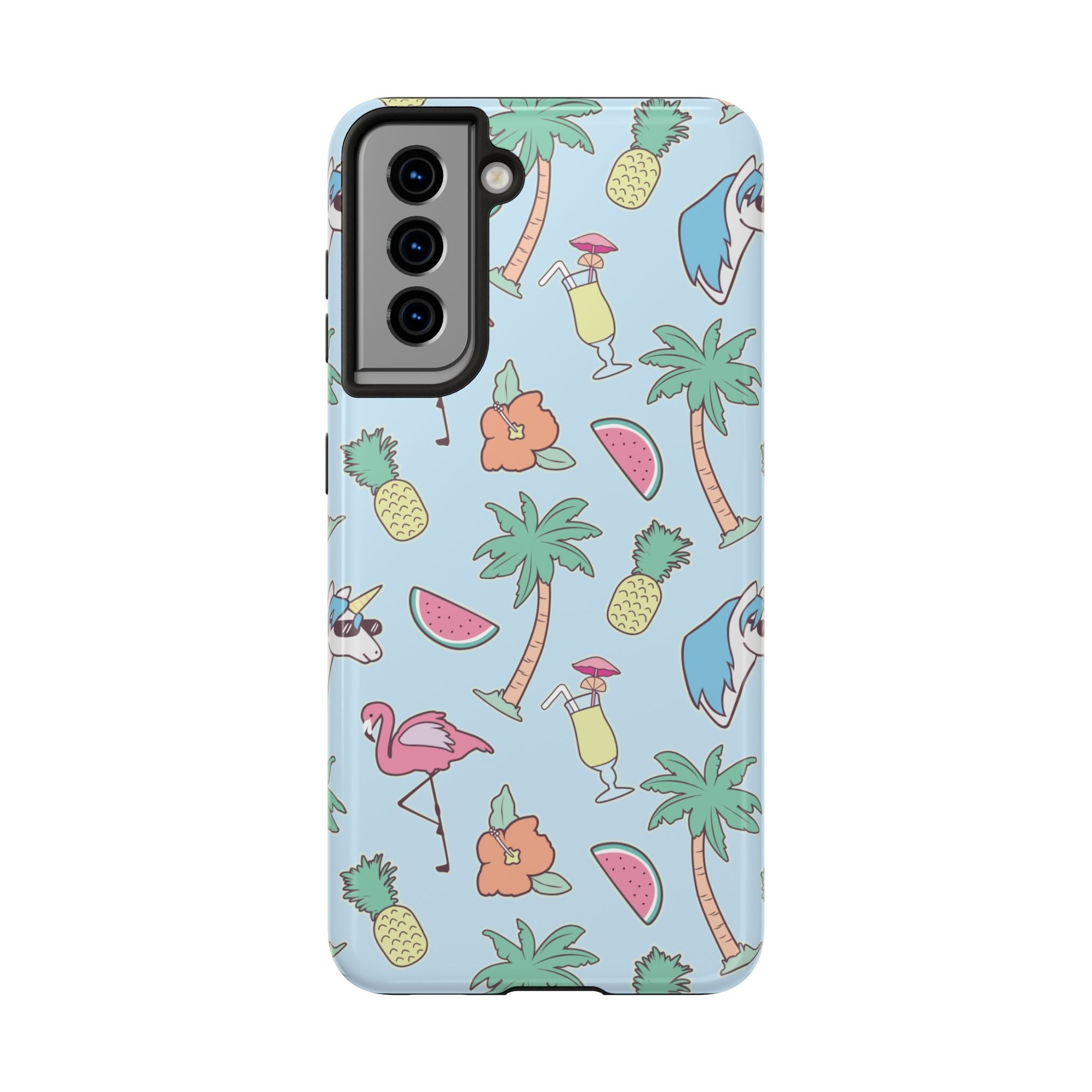 Tropical Summer Tough Phone Case — Pineapple, Flamingo & Palm Pattern