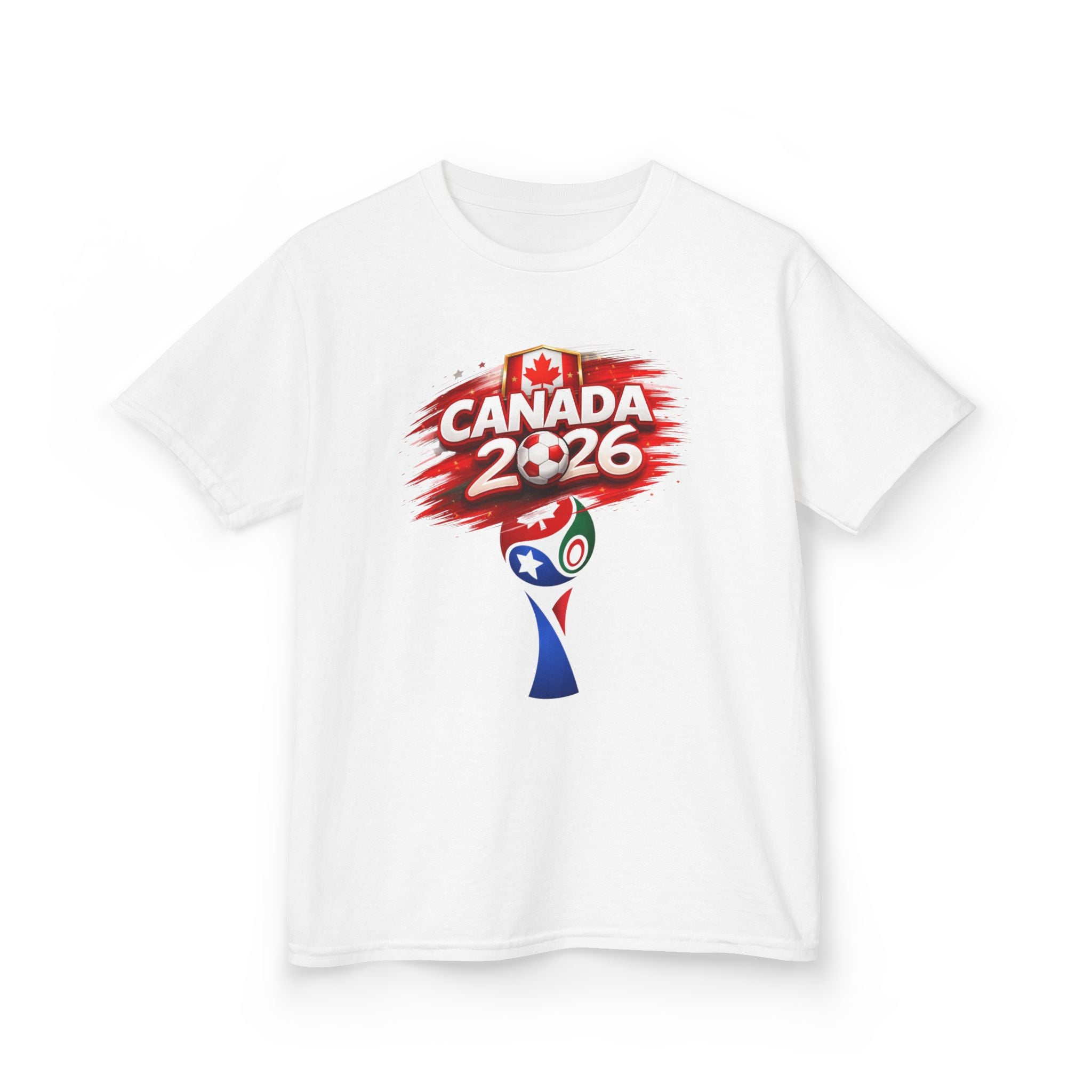 Canada 2026 Kids T‑Shirt — Soccer  Cup Logo with Maple Leaves