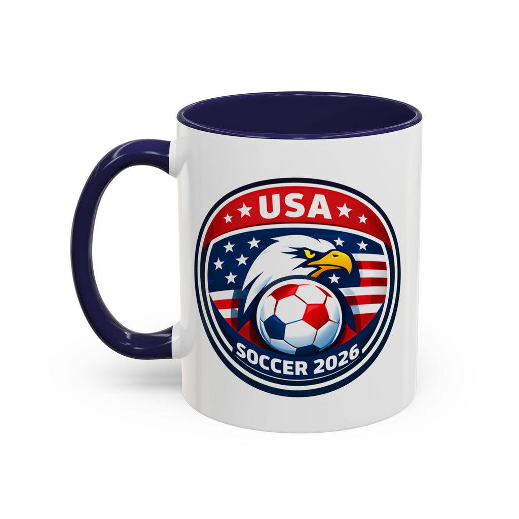USA Soccer 2026 Accent Coffee Mug — Eagle & Flag Soccer Team Fan Gift (11/15oz)