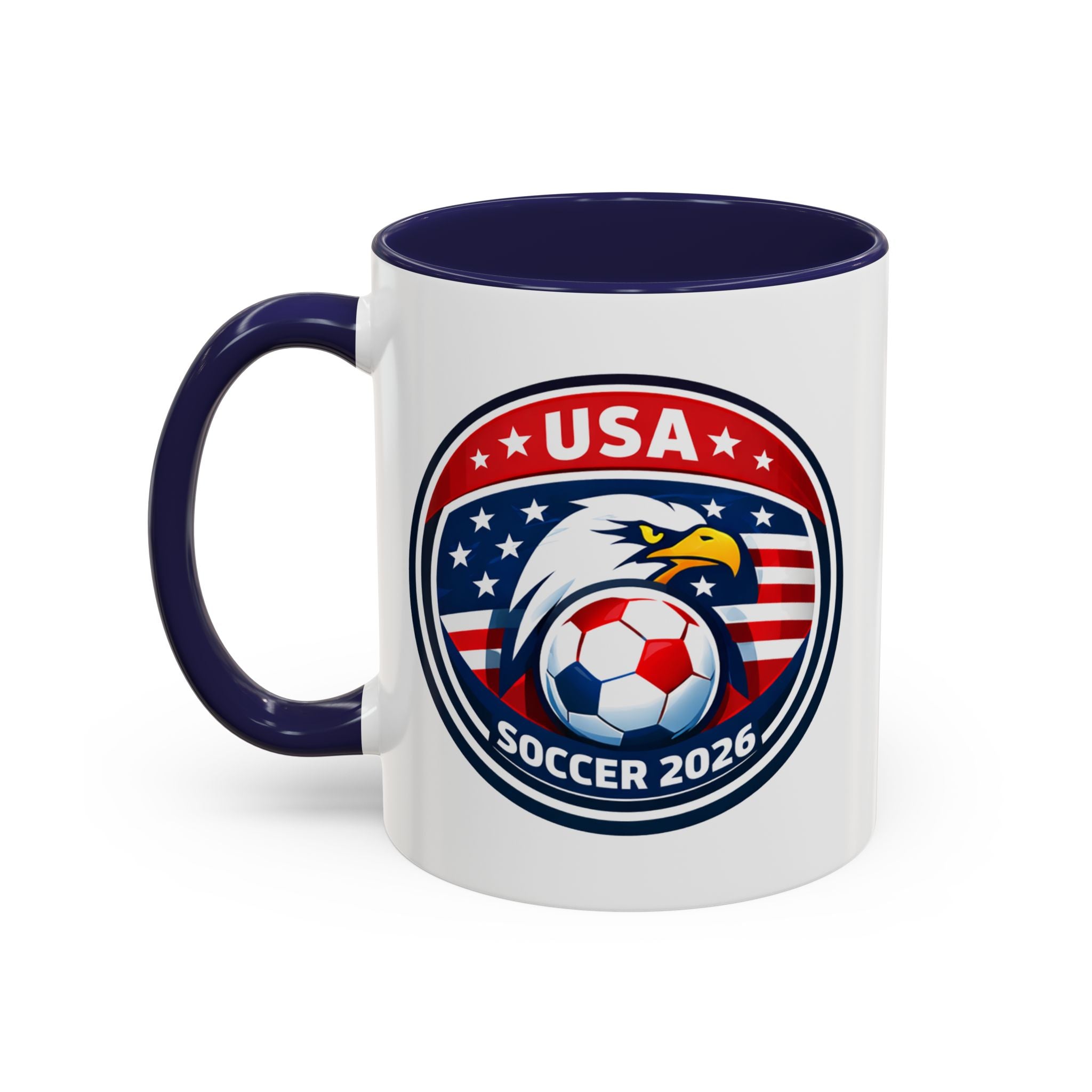 USA Soccer 2026 Accent Coffee Mug — Eagle & Flag Soccer Team Fan Gift (11/15oz)