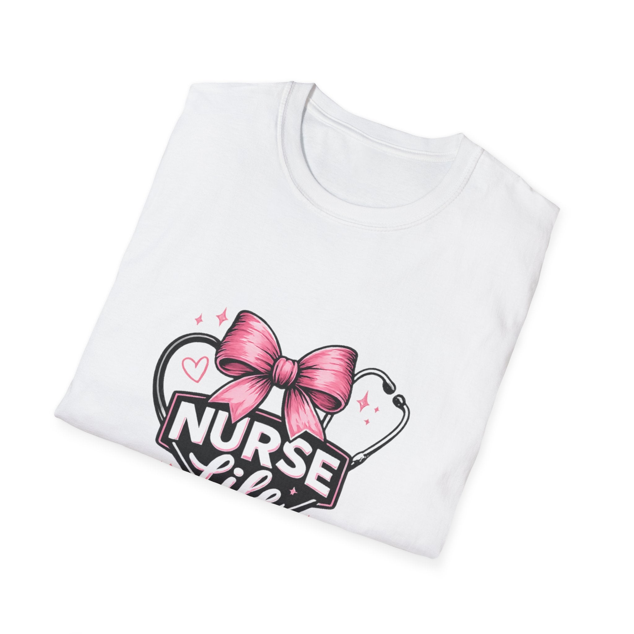 Nurse Life T-Shirt – Healing with Heart Stethoscope & Bow Design