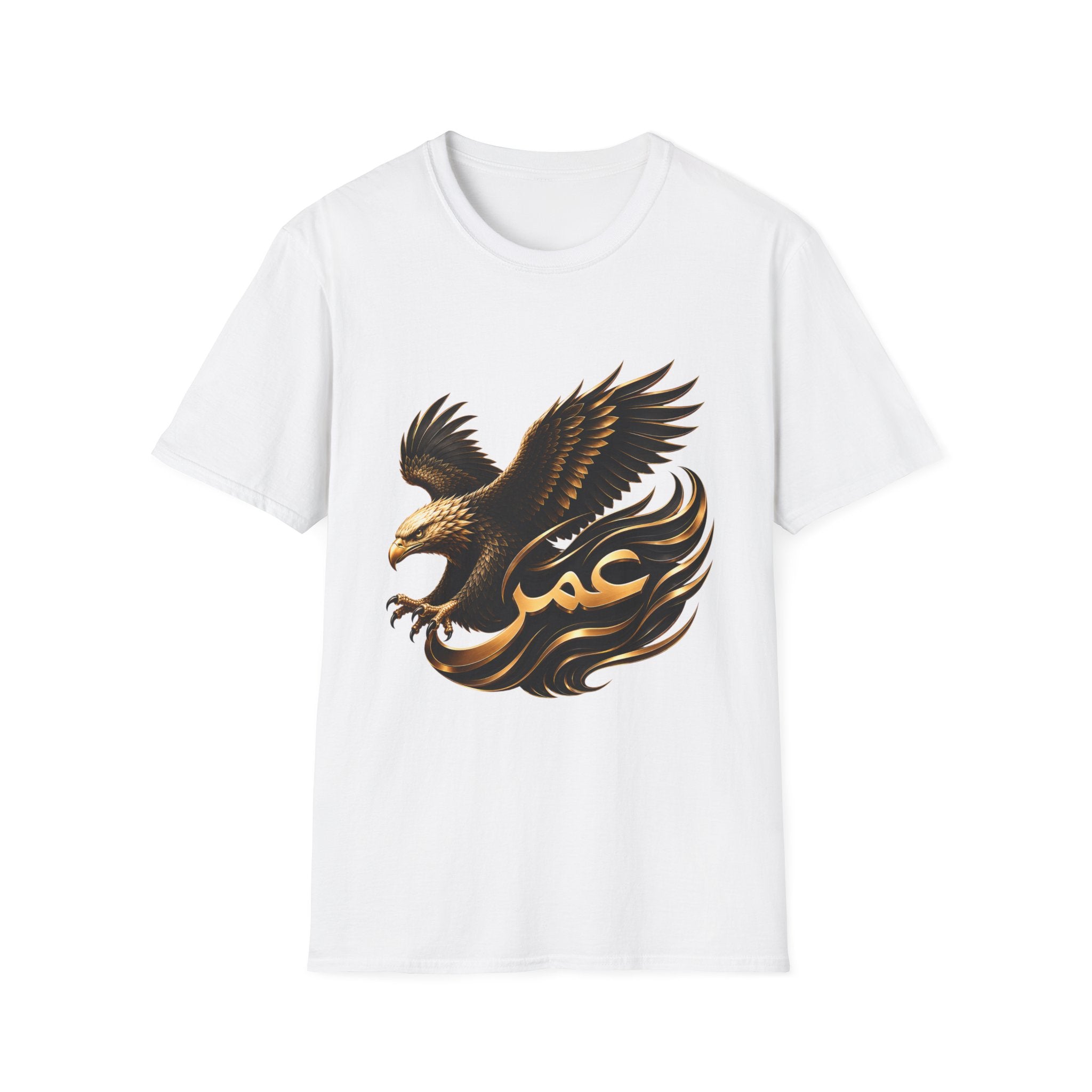 Eagle Arabic Omar Name Tee — Stylized Golden Eagle with 'عمر' Graphic