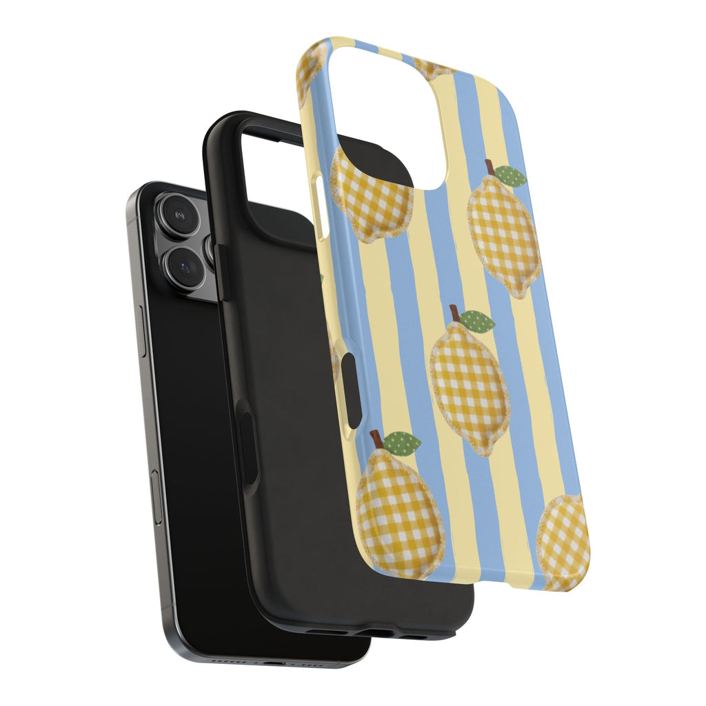 Tough Phone Case — Blue & Yellow Gingham Lemon Design
