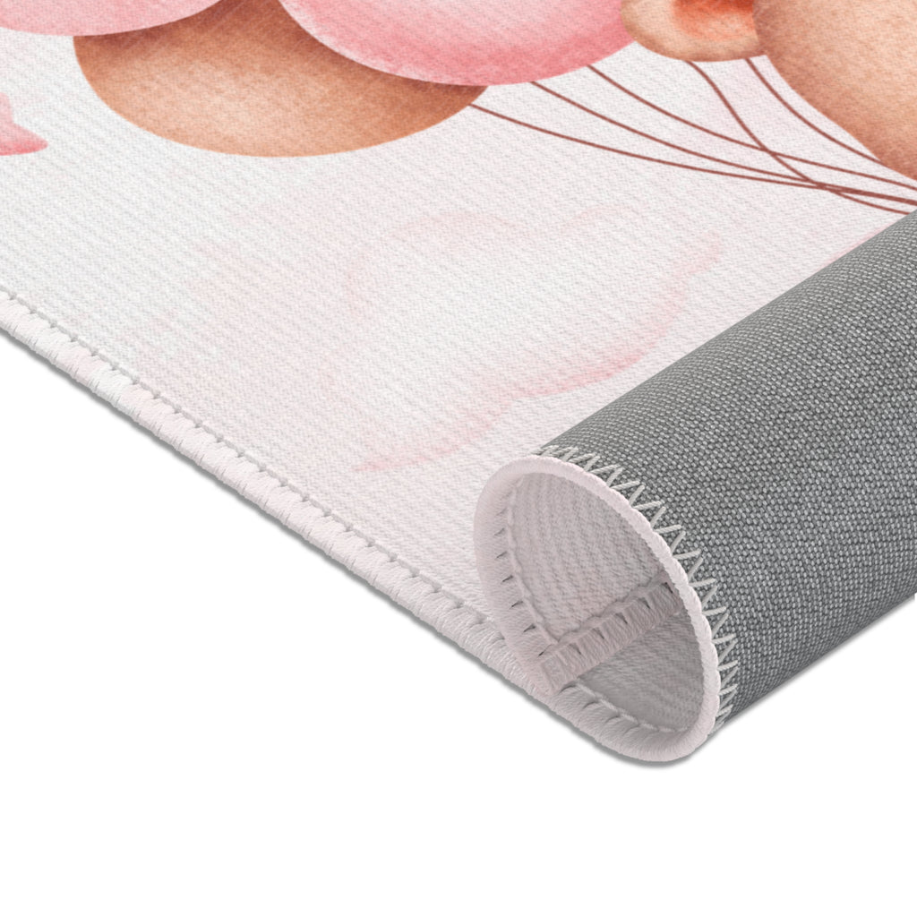 Baby Bear Balloon Pink Nursery Area Rug — Cute Plush Teddy on Clouds