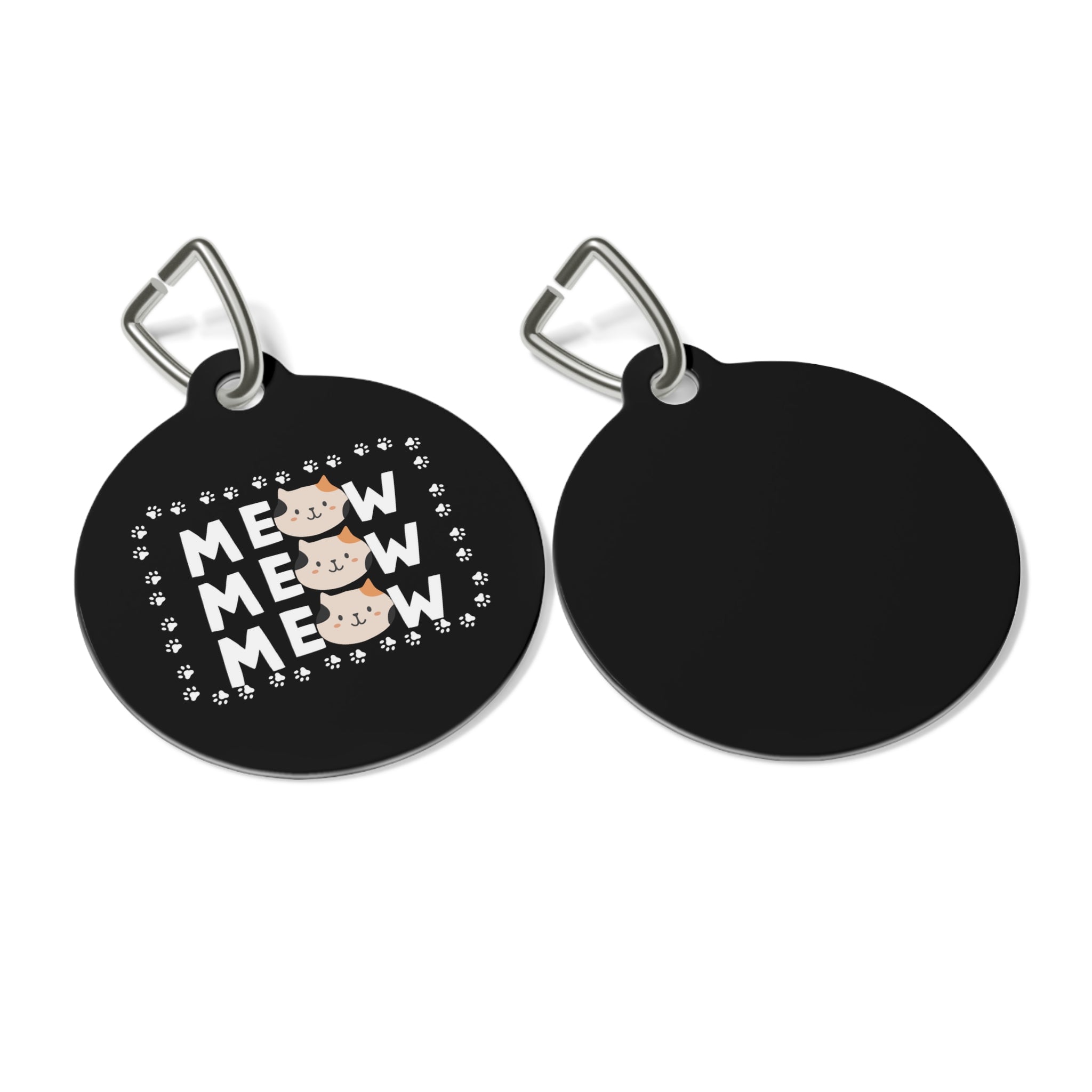 Cat 'Meow Meow Meow' Round Pet Tag — Cute Paw-Print ID Charm