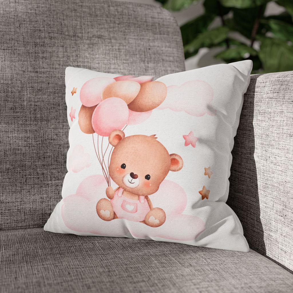 Cute Baby Bear Pillowcase - Pink Balloon Nursery Decor