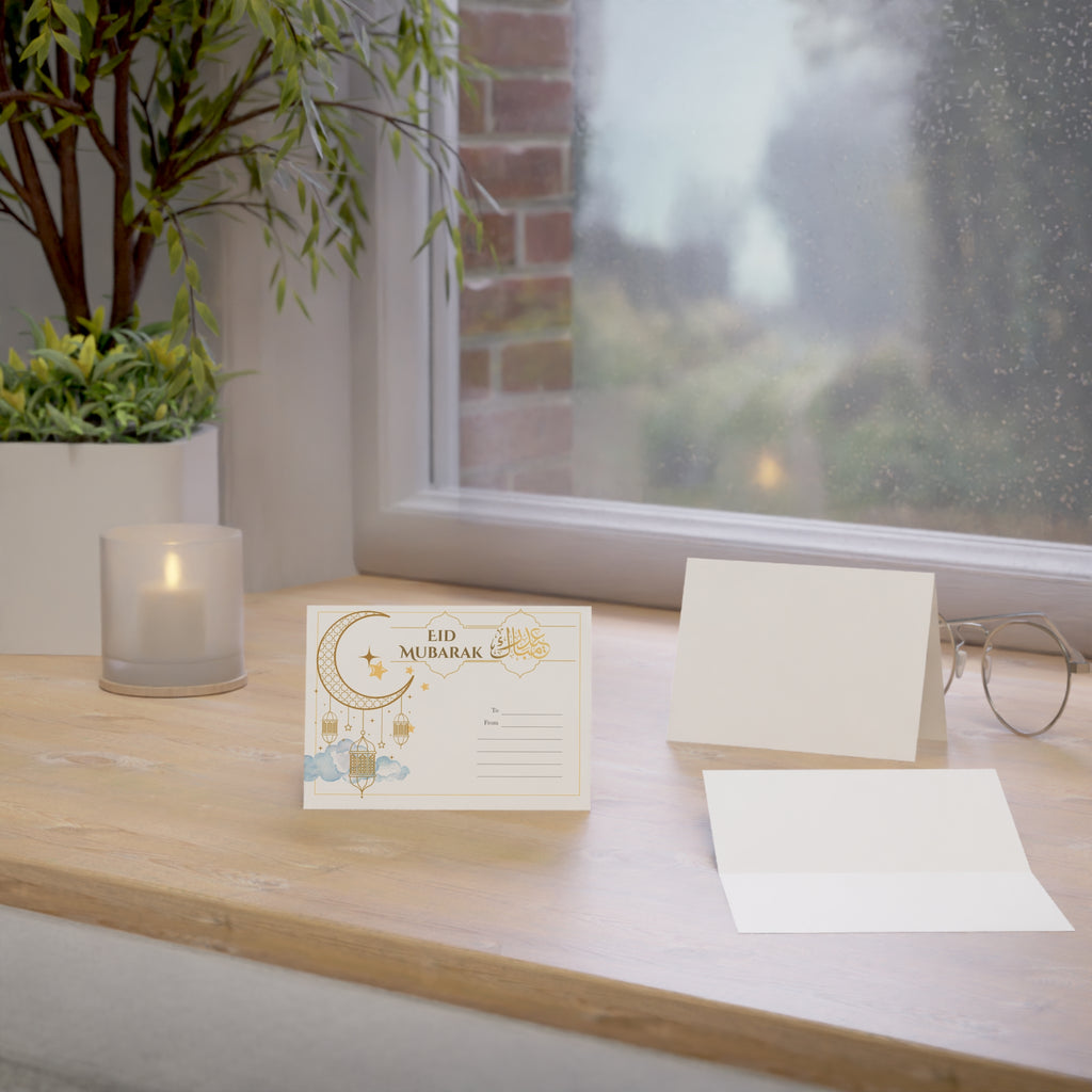 Eid Mubarak Greeting Cards — Crescent & Lantern Islamic Holiday Cards (1/10/30/50 pcs)