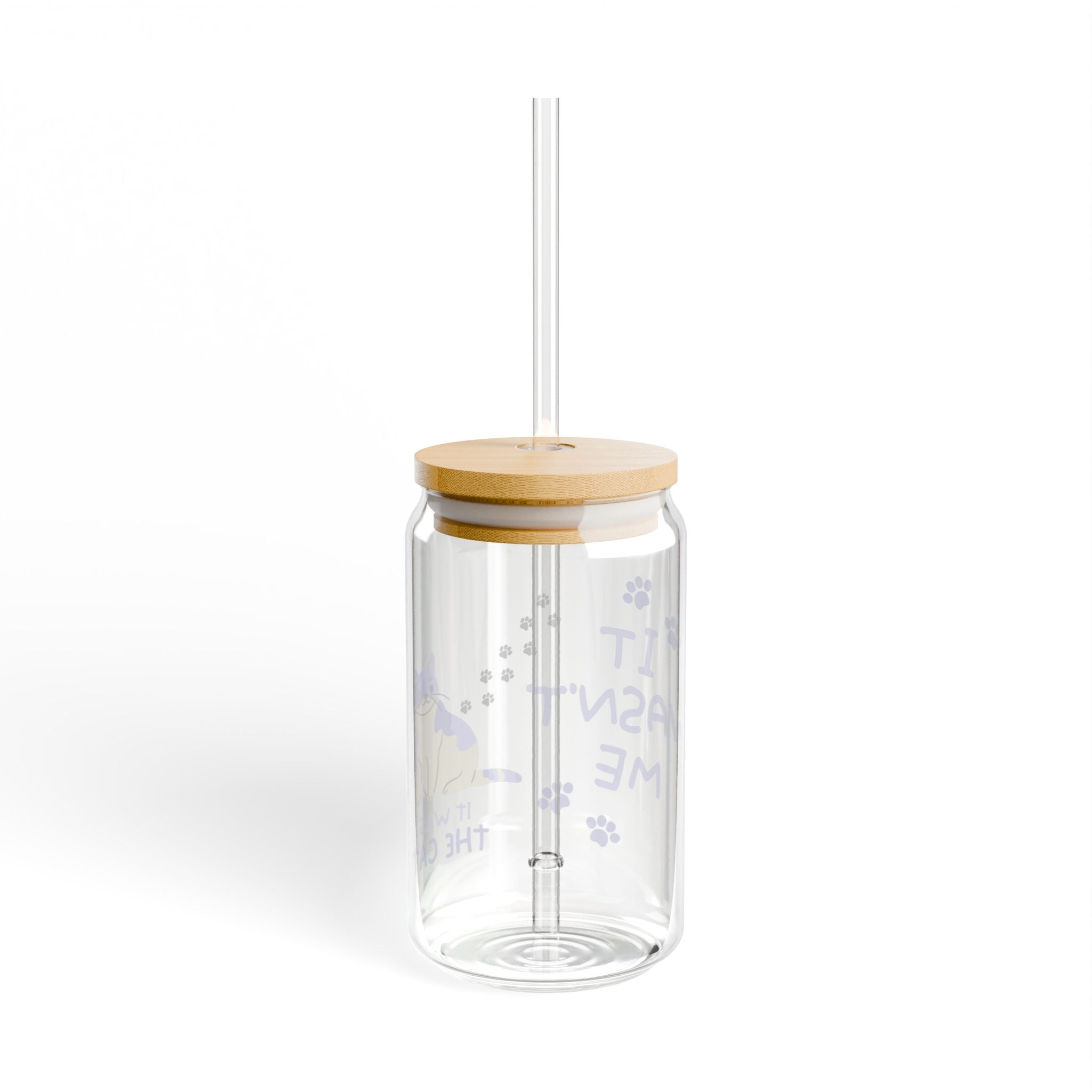 16oz Glass Sipper with Bamboo Lid — Funny Cat Paw Design: "It Wasn’t Me"