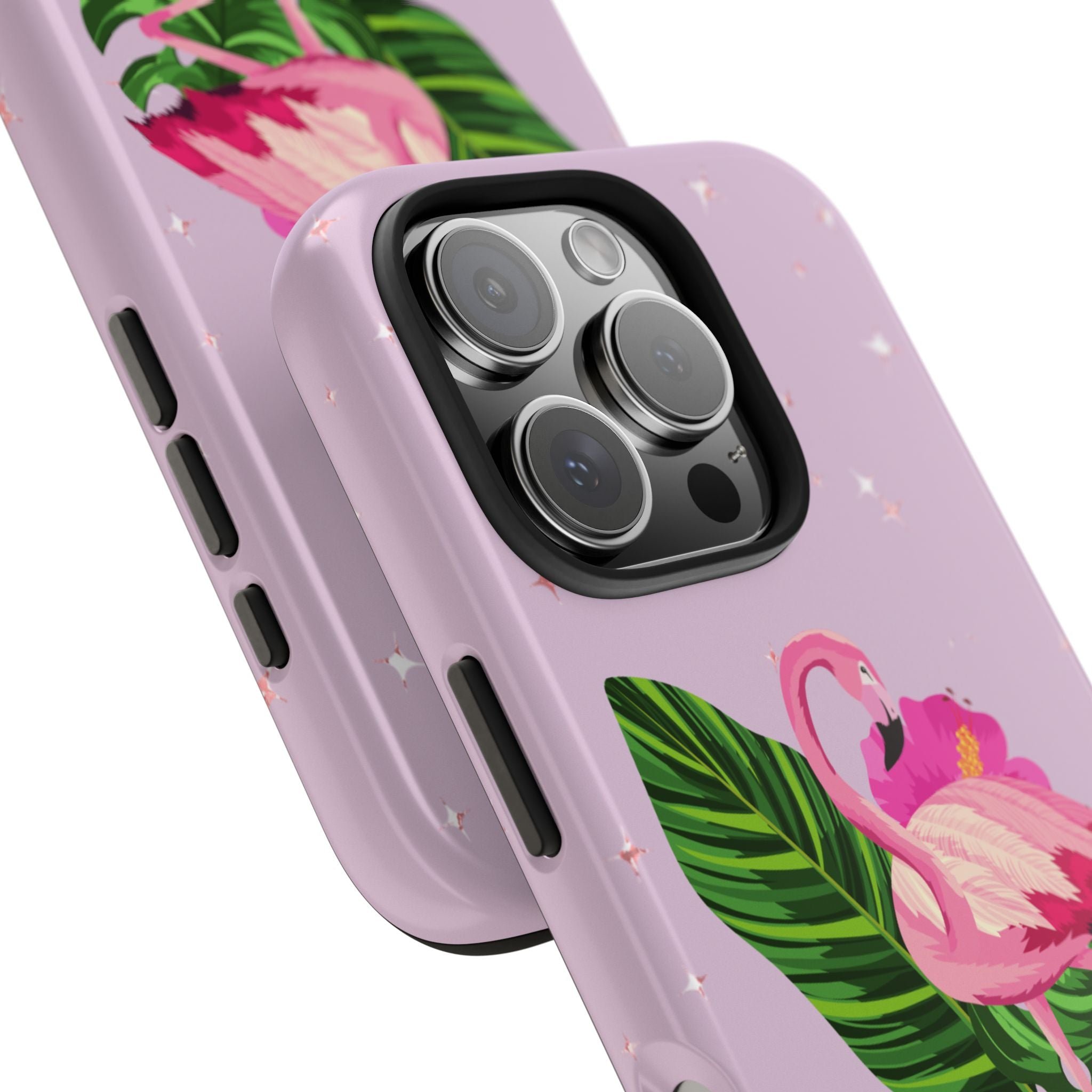 Flamingo Tropical Tough Phone Case — Pink Hibiscus & Palm Leaves