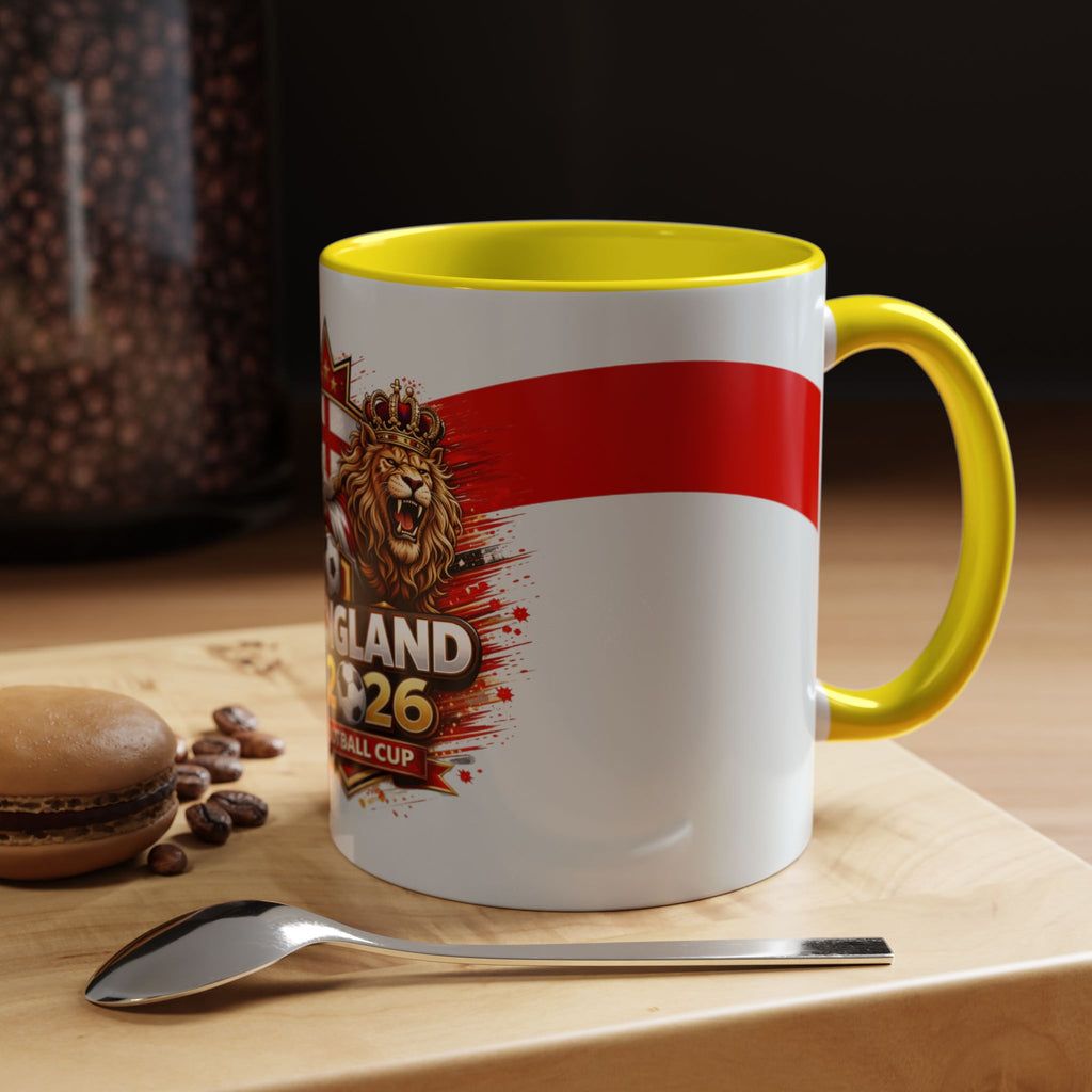 England 2026 Football Cup Accent Mug — Lion & St. George Soccer Coffee Cup (11/15oz)
