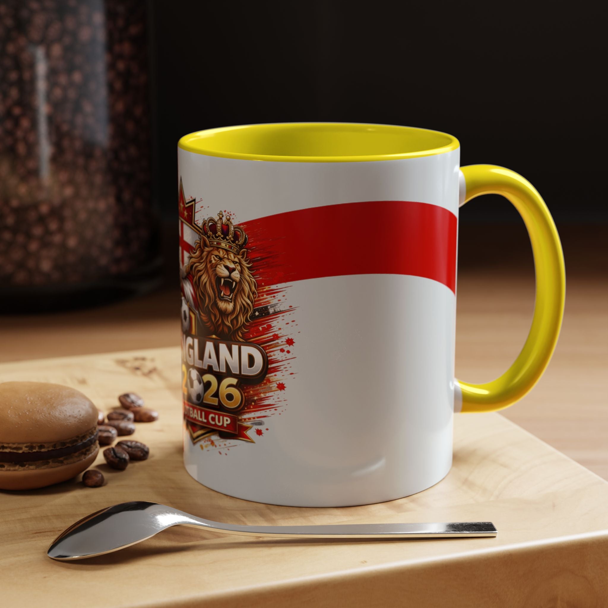 England 2026 Football Cup Accent Mug — Lion & St. George Soccer Coffee Cup (11/15oz)