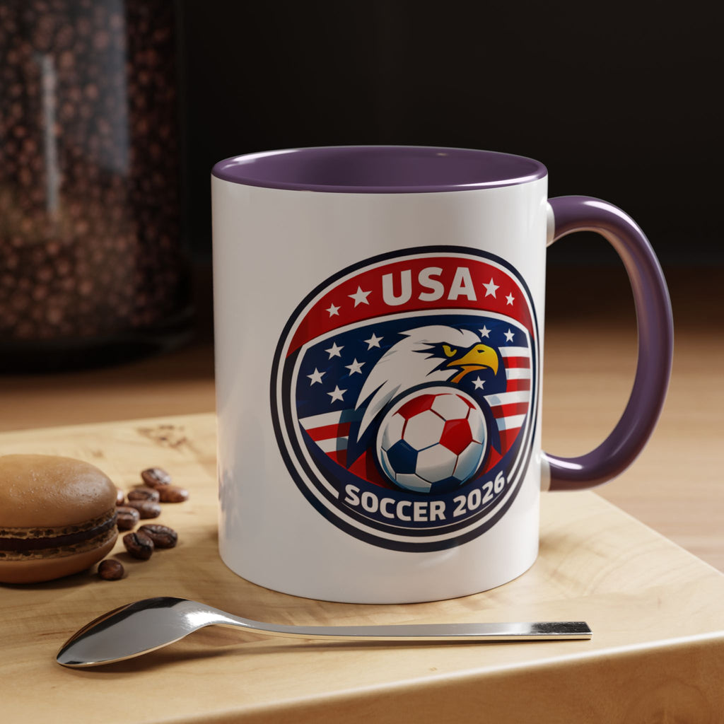 USA Soccer 2026 Accent Coffee Mug — Eagle & Flag Soccer Team Fan Gift (11/15oz)
