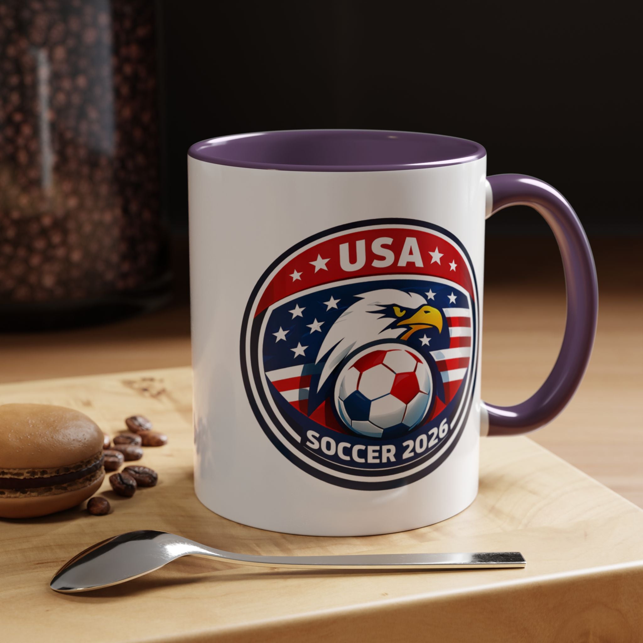 USA Soccer 2026 Accent Coffee Mug — Eagle & Flag Soccer Team Fan Gift (11/15oz)