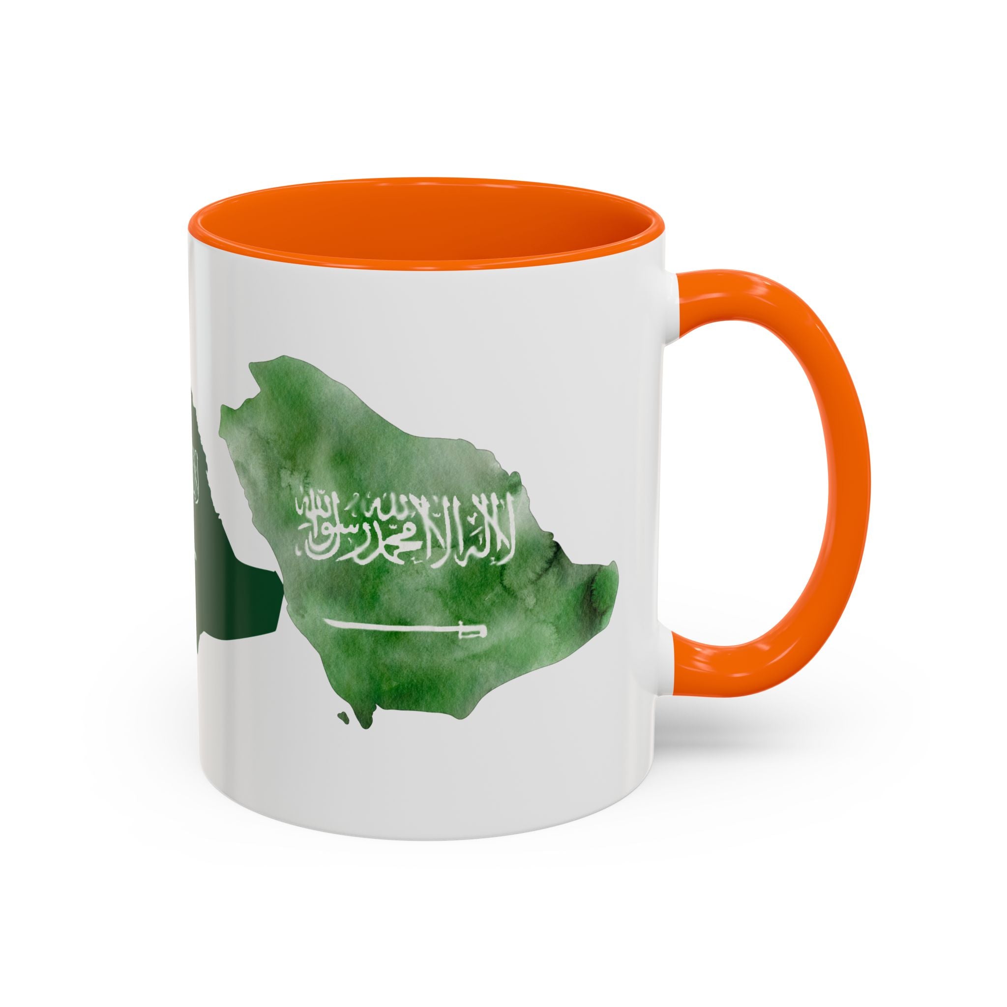Saudi Arabia Flag Map Accent Coffee Mug — Green Watercolor Saudi Map (11/15oz)