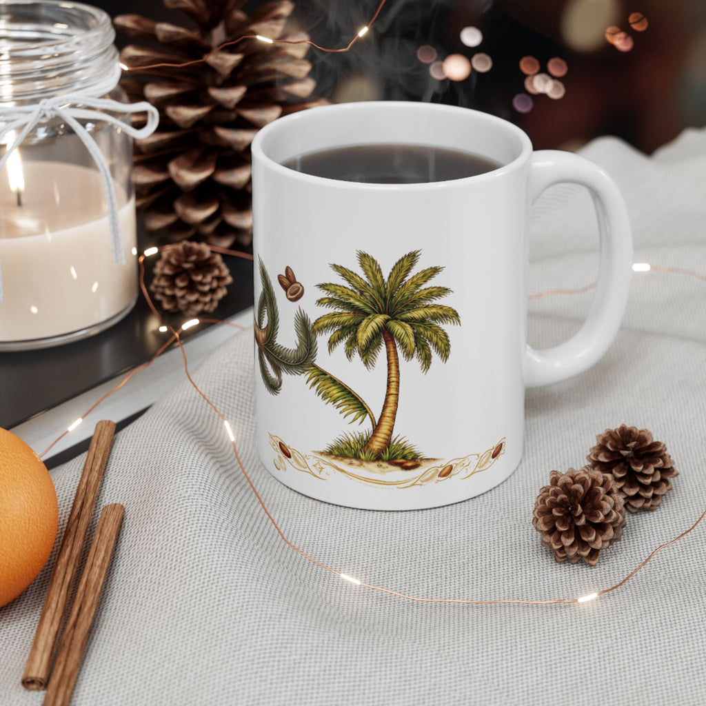 Ceramic Mug — Arabic Calligraphy نهرين' Festive Palm & Gold Coffee Cup (11oz/15oz)