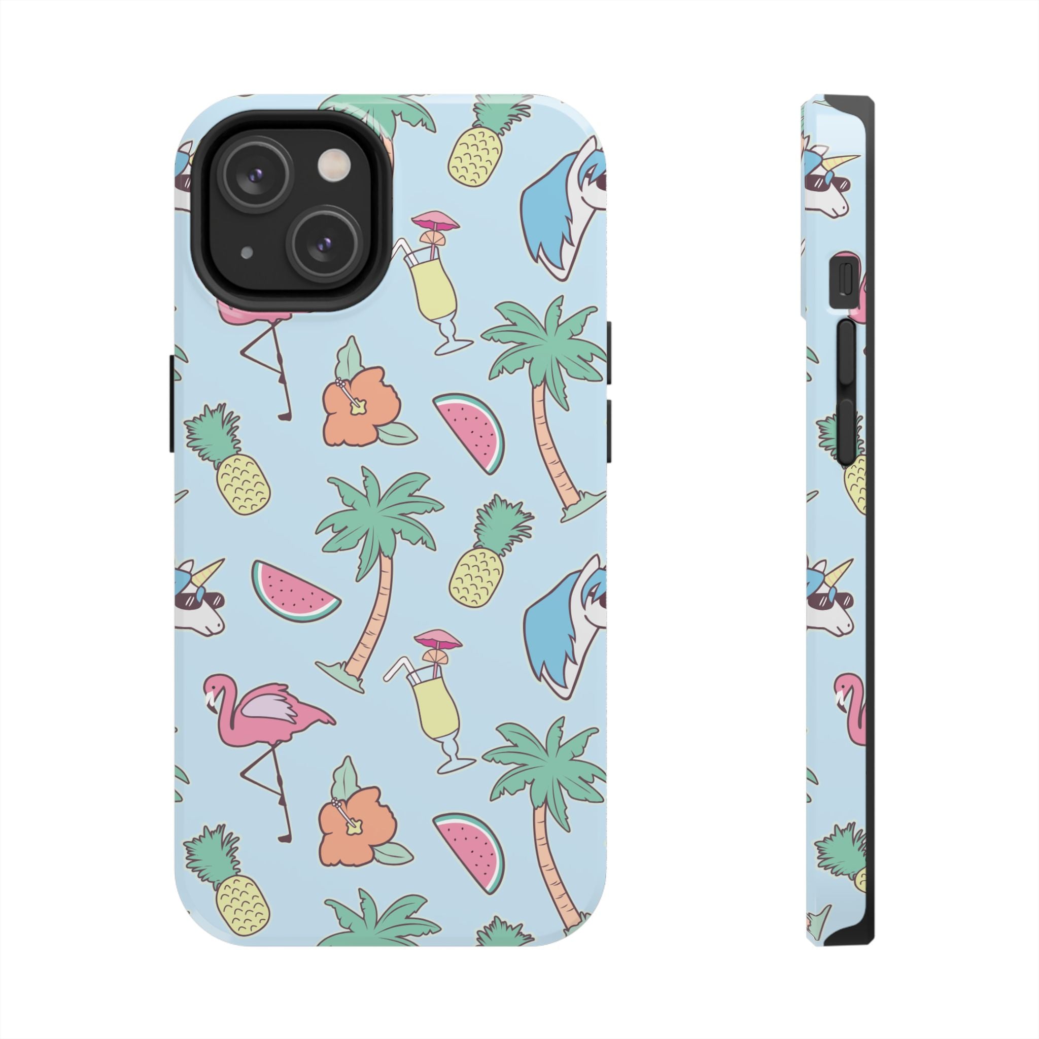 Tropical Summer Tough Phone Case — Pineapple, Flamingo & Palm Pattern