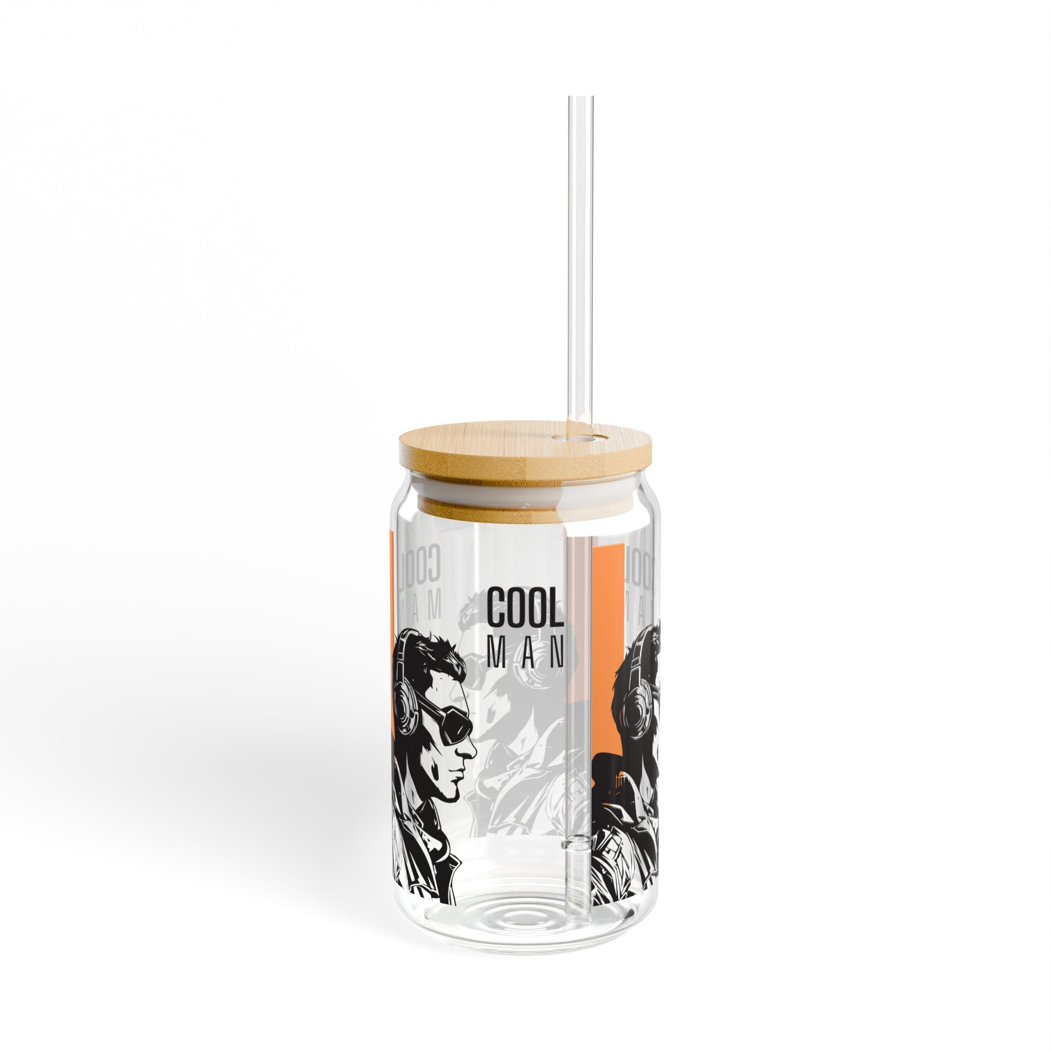 Cool Man Glass Sipper Cup — 16oz Bamboo Lid Straw Tumbler